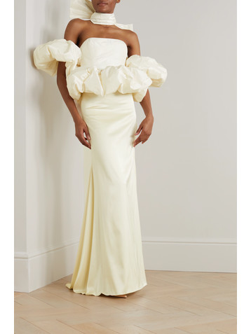 Miss Sohee + The Vanguard strapless convertible silk-taffeta peplum top