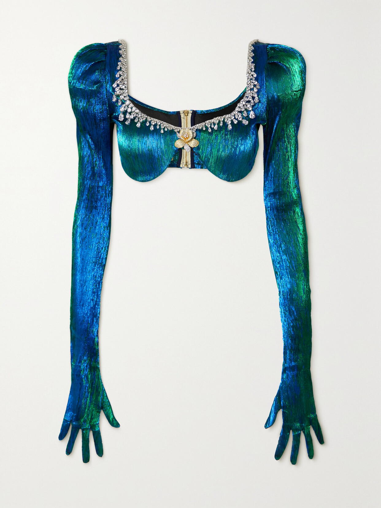 Miss Sohee + The Vanguard Cropped Embellished Stretch-lamé Top