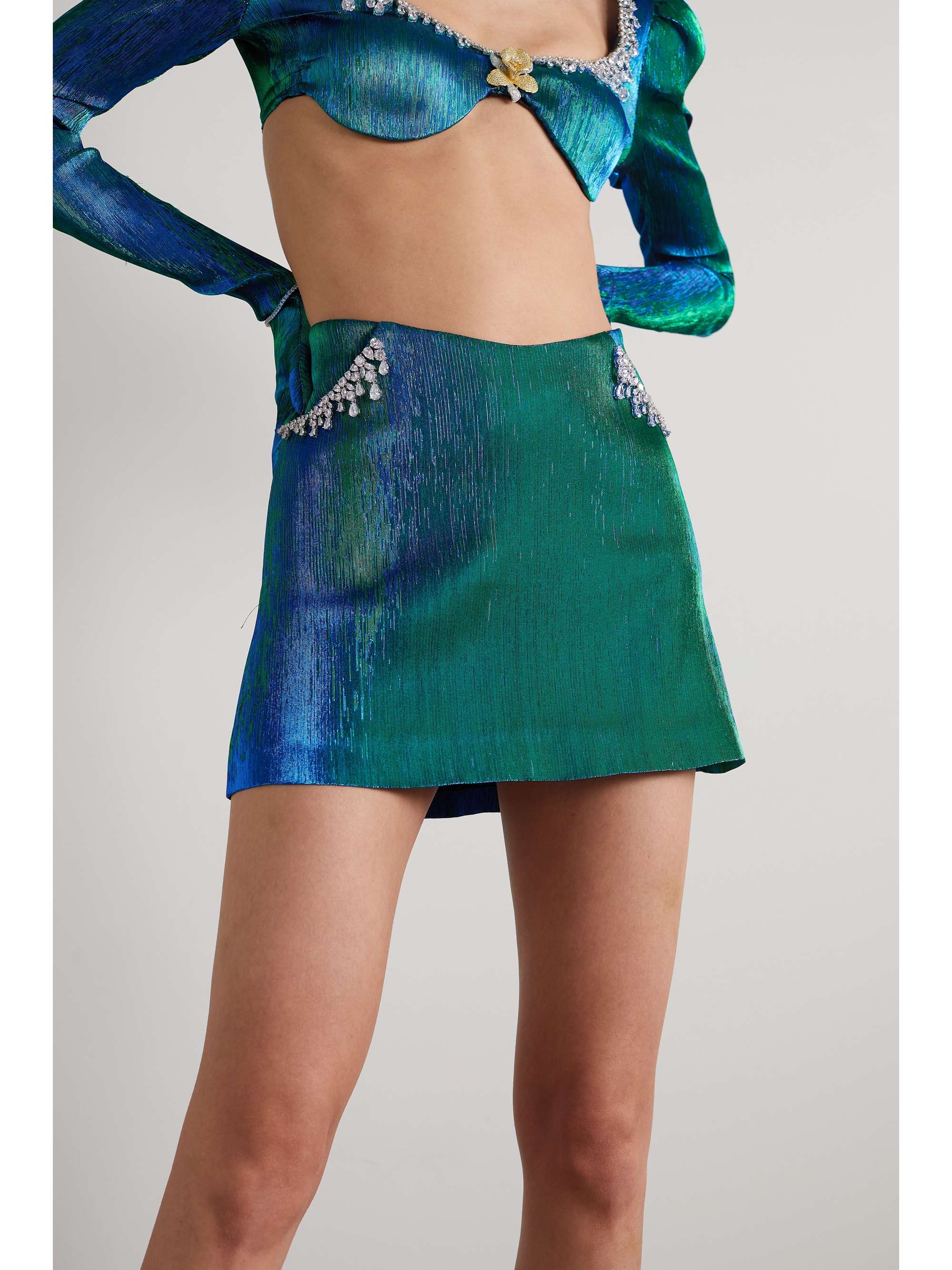 MISS SOHEE + The Vanguard crystal-embellished stretch-lamé mini skirt