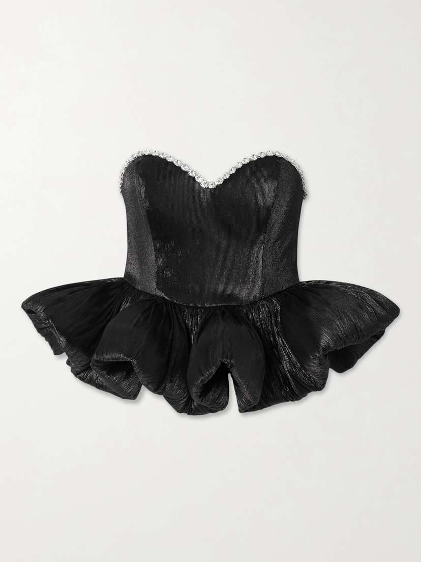 Miss Sohee + The Vanguard Embellished Plissé-lamé Peplum Top