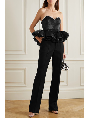 Miss Sohee + The Vanguard embellished plissé-lamé peplum top