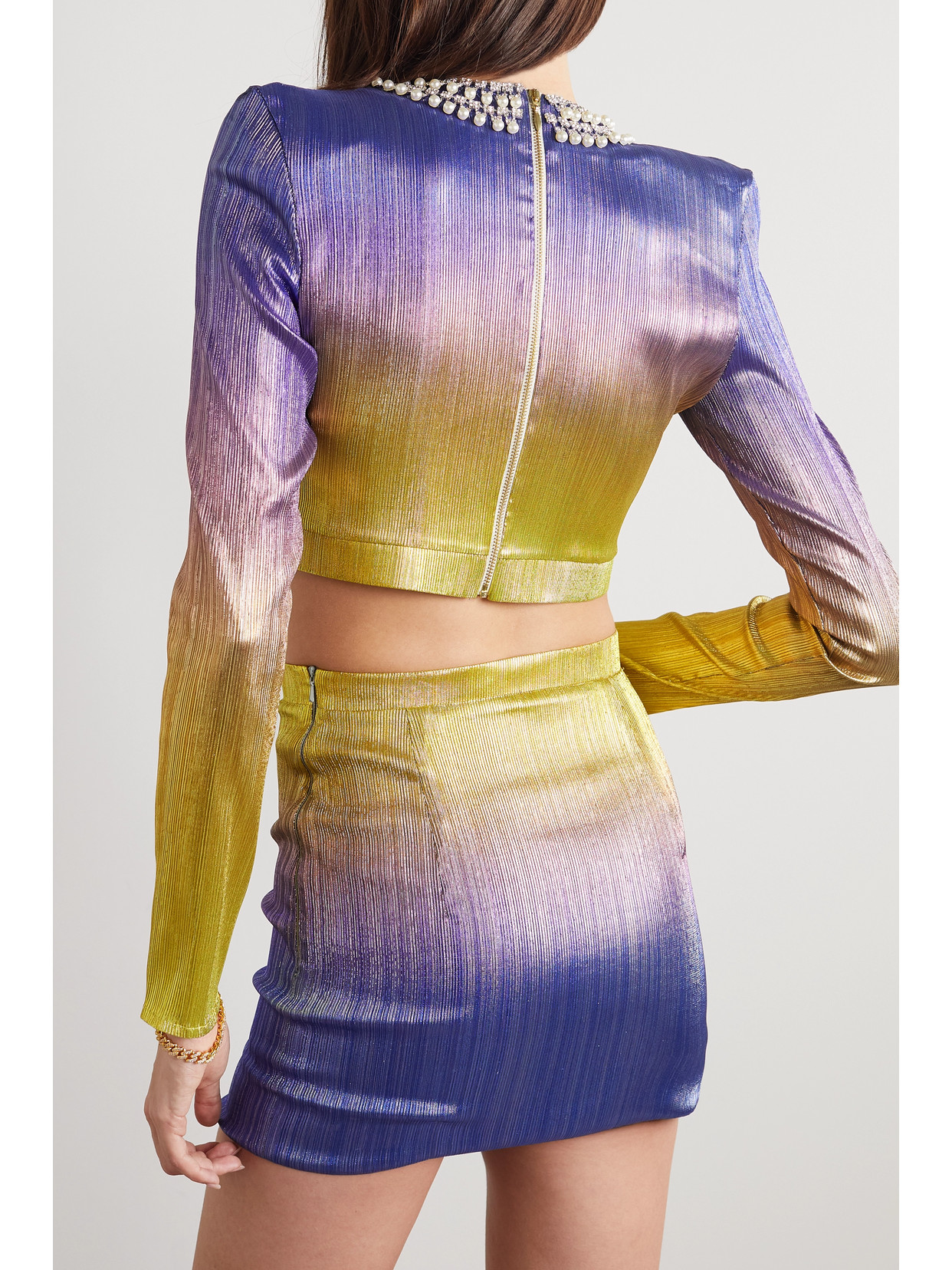 Miss Sohee + The Vanguard The Violet Embellished Stretch-lamé Top In Purple