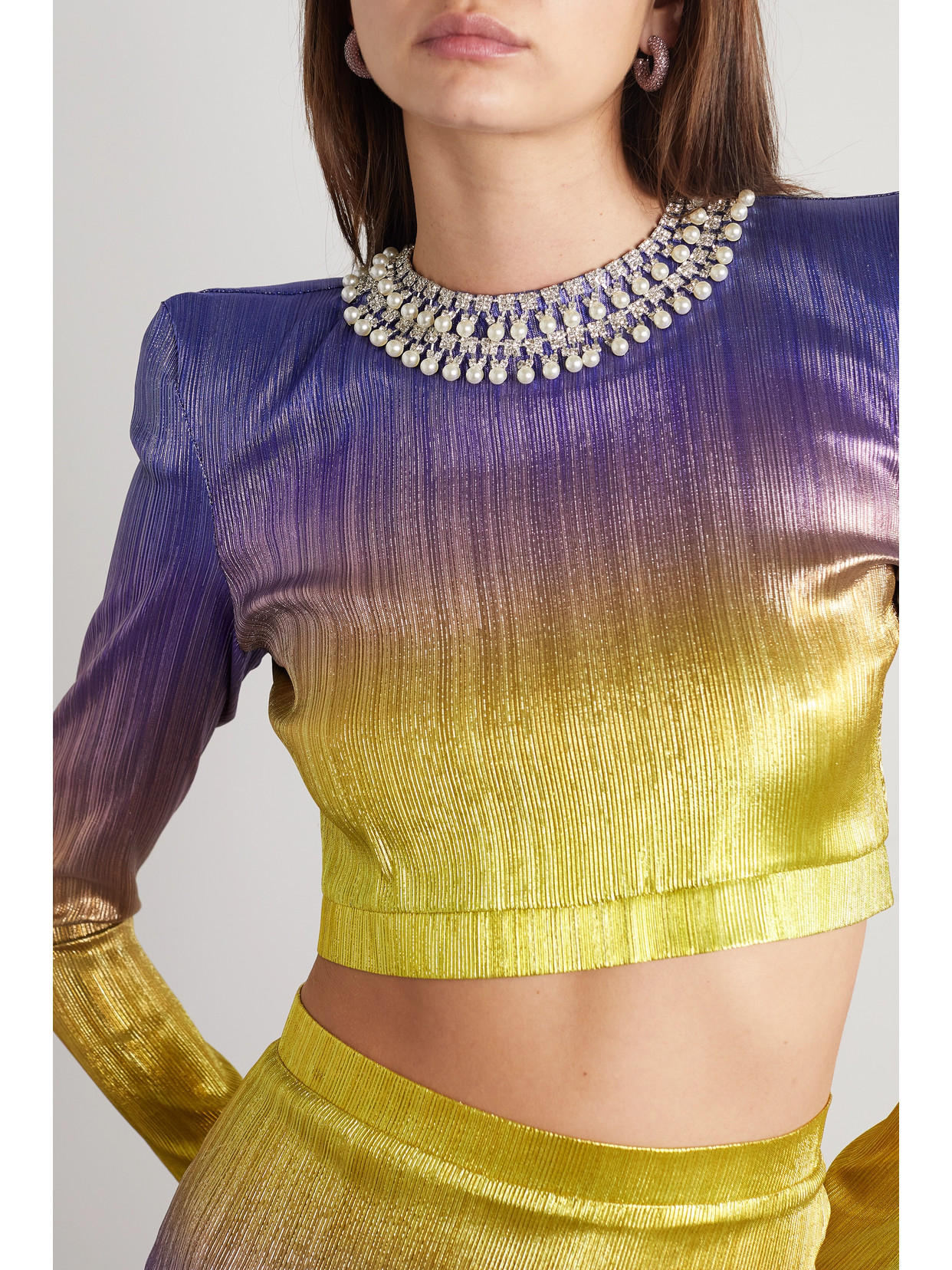 Miss Sohee + The Vanguard The Violet Embellished Stretch-lamé Top In Purple