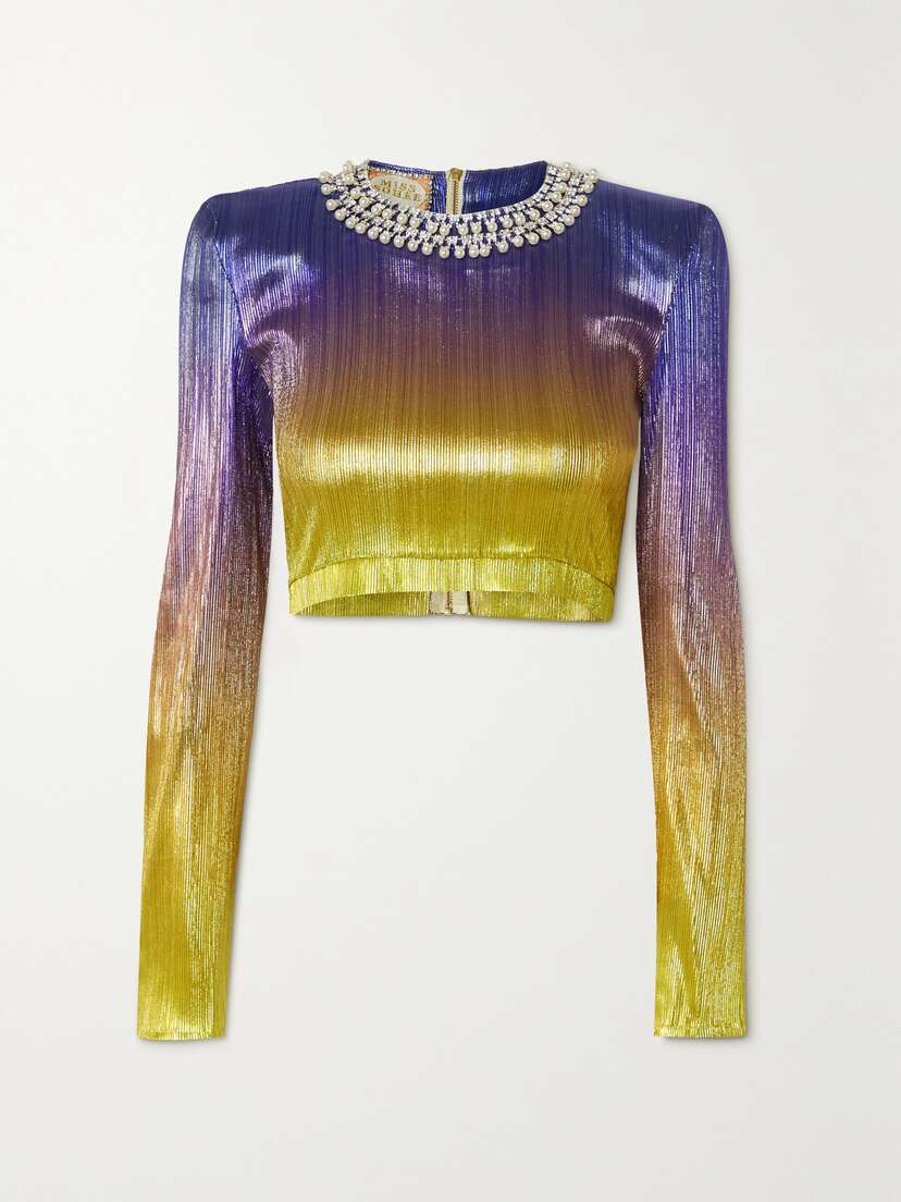 Miss Sohee + The Vanguard The Violet Embellished Stretch-lamé Top