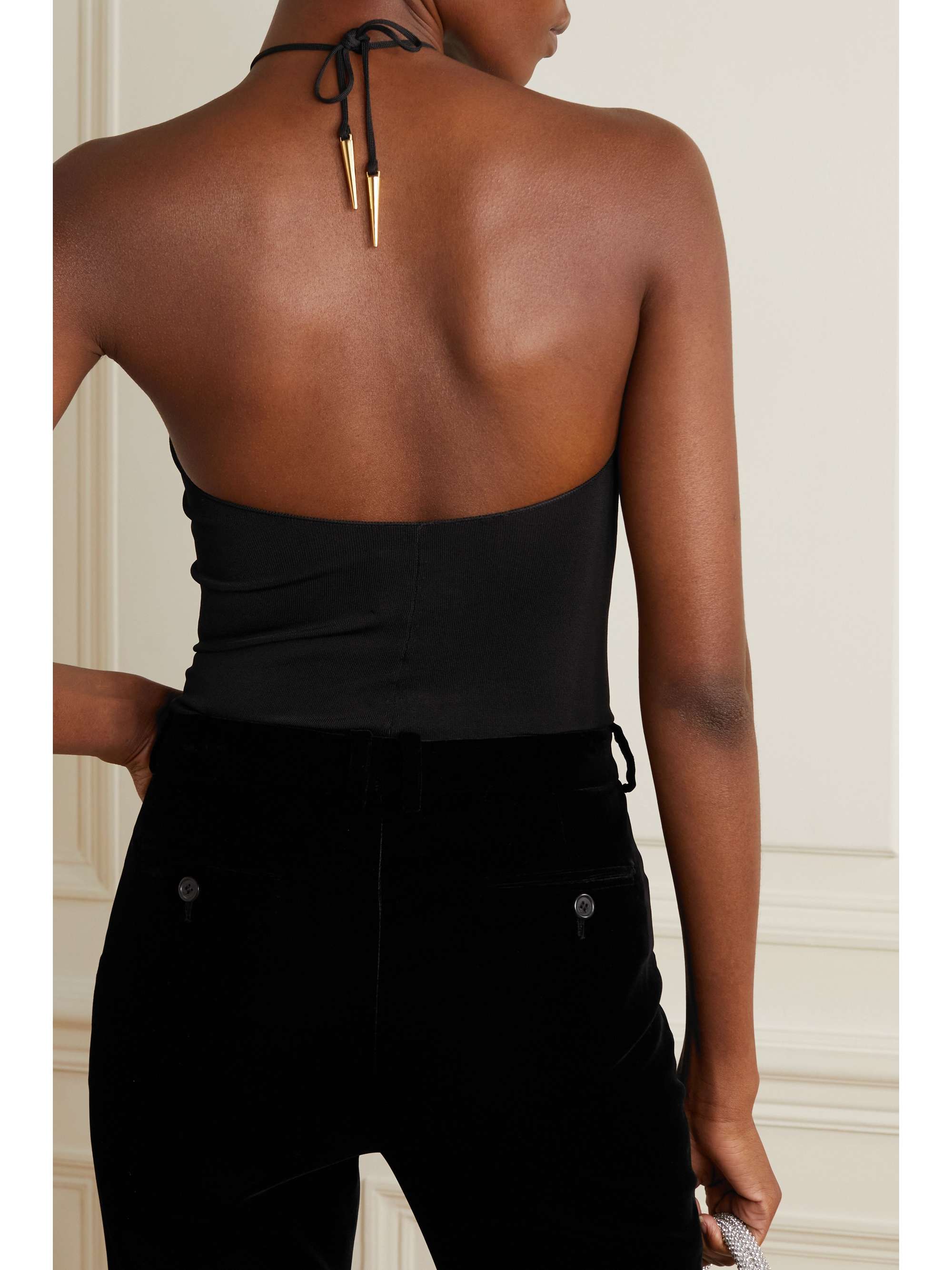 GALVAN Kali cutout stretch-knit halterneck bodysuit
