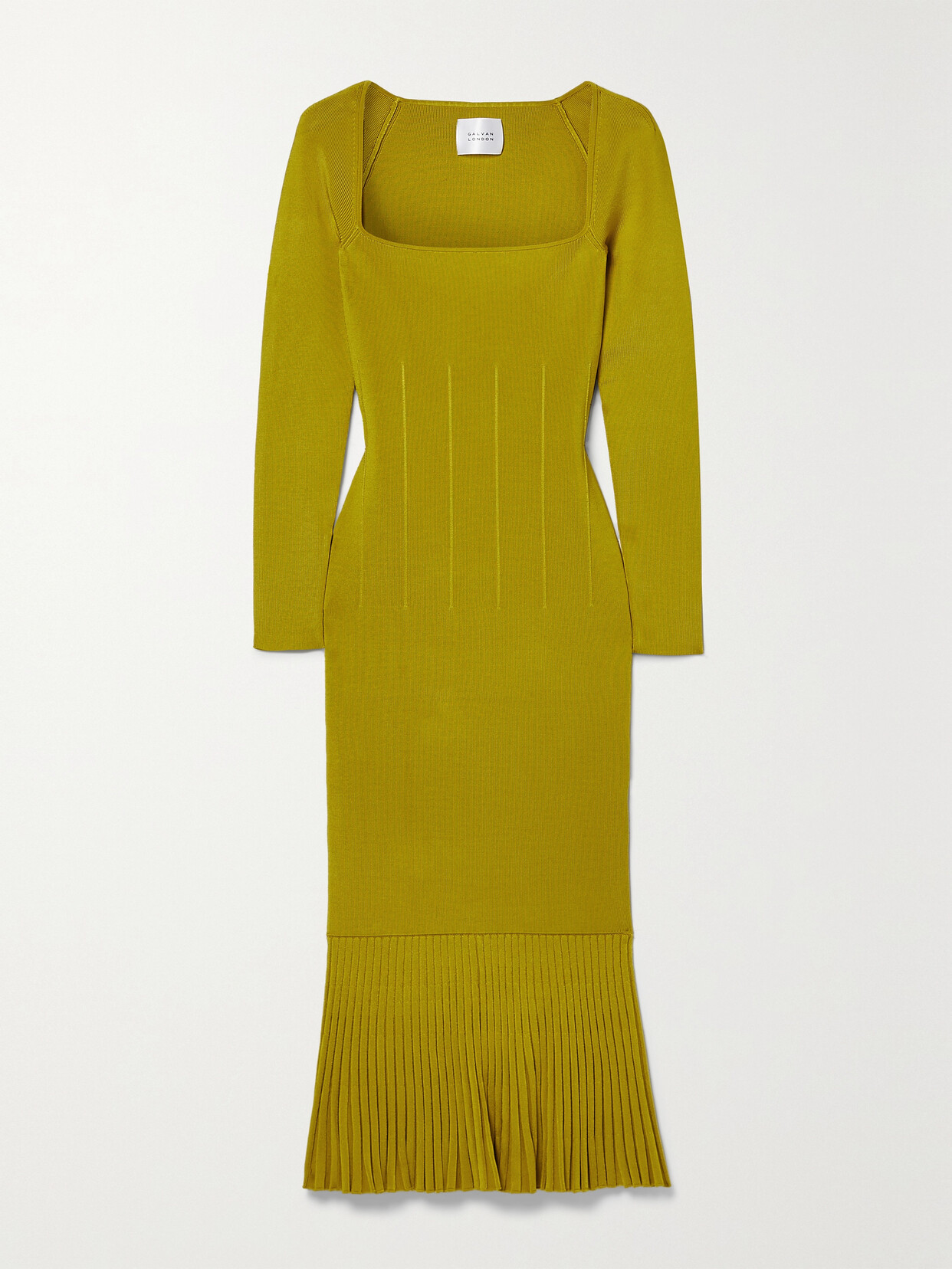 Shop Galvan Atalanta Ribbed-knit Midi Dress In Yellow