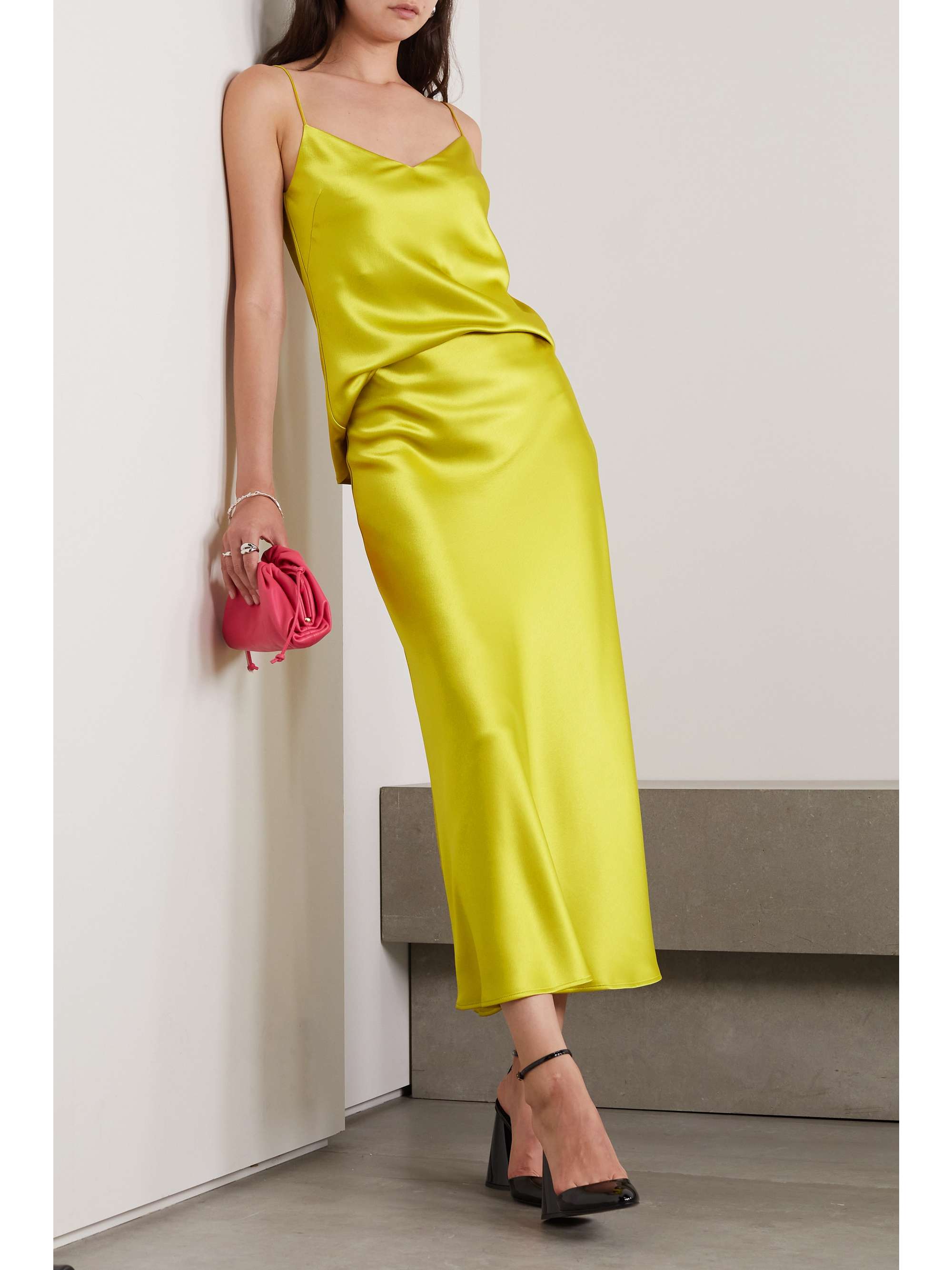 GALVAN Valletta satin midi skirt
