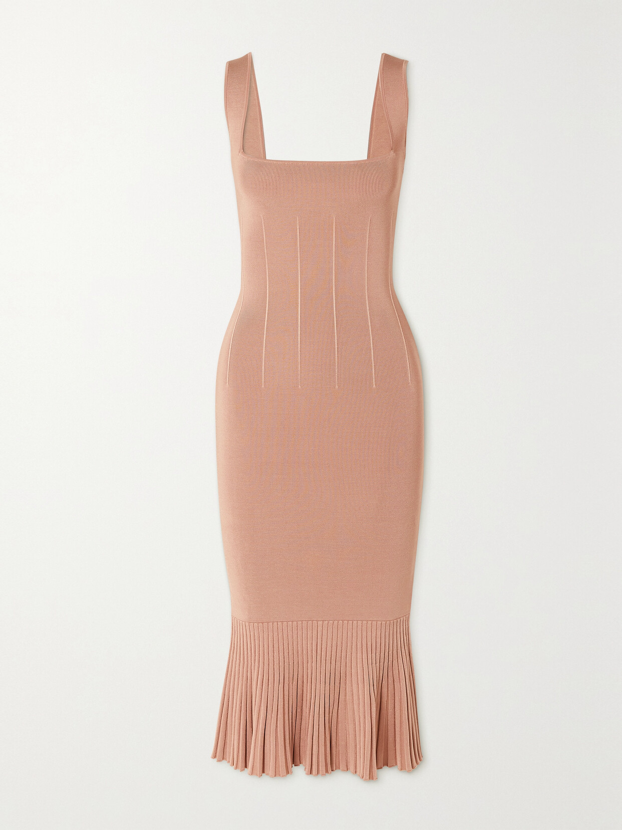 GALVAN ATALANTA PLEATED STRETCH-KNIT MIDI DRESS