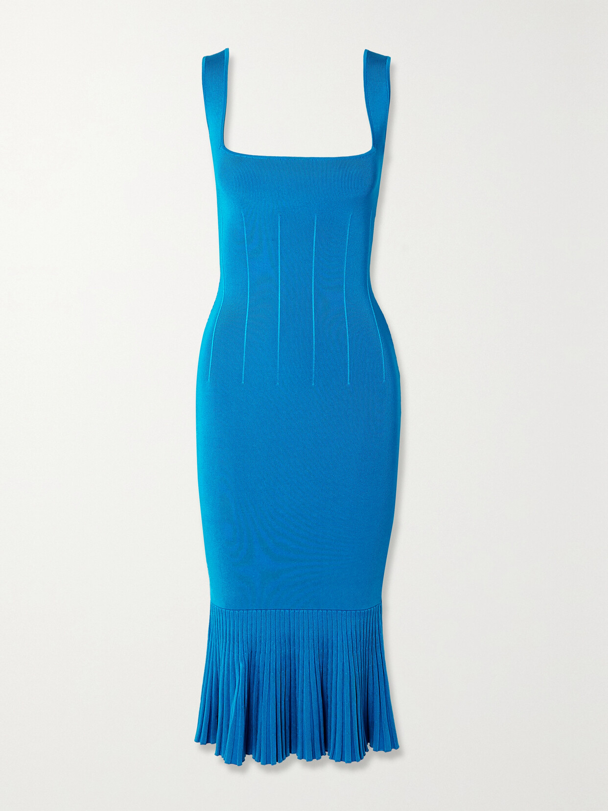 Galvan Atalanta Flared-hem Stretch-woven Midi Dress In Blue