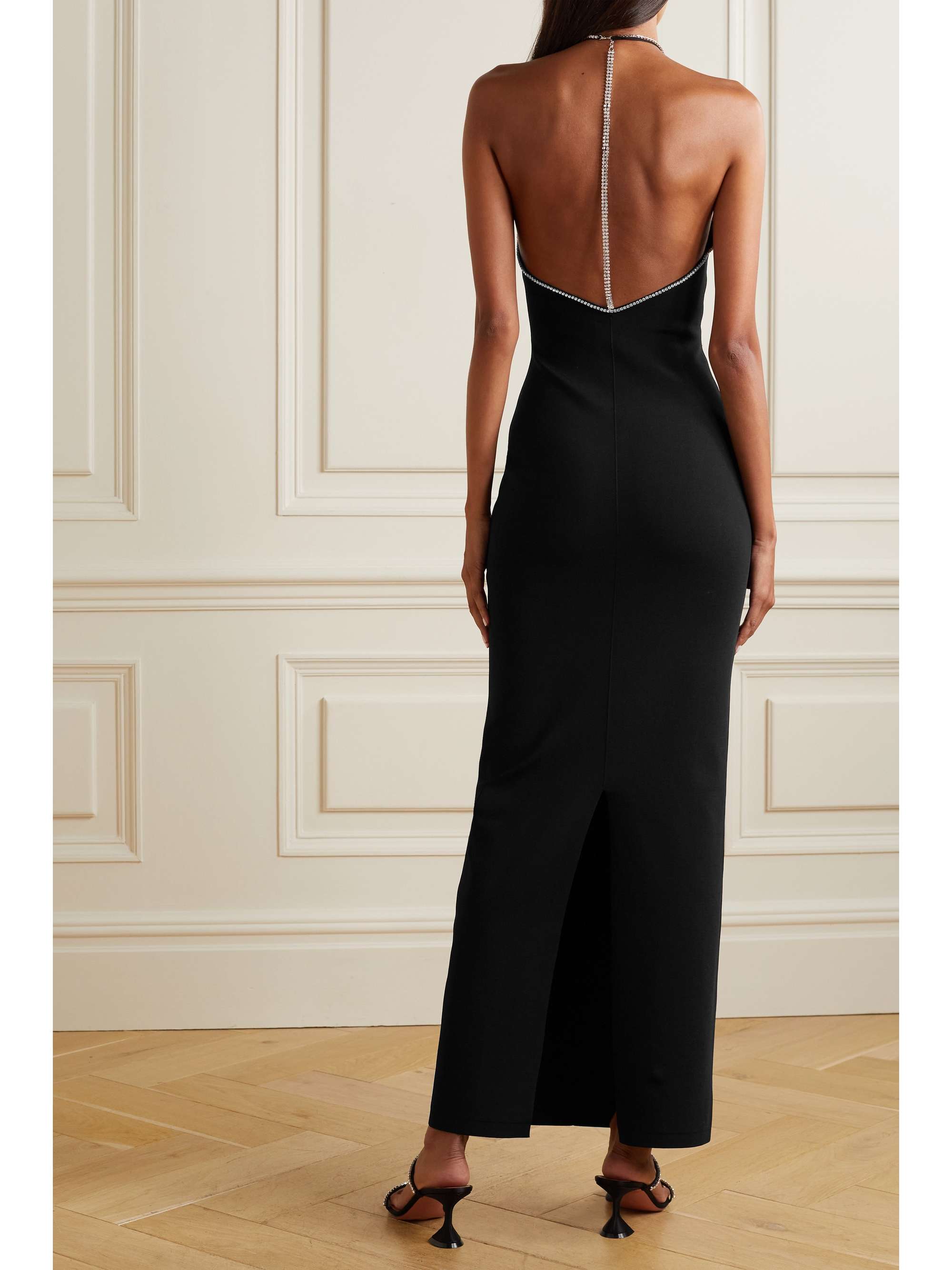 GALVAN Stella open-back tulle-paneled embellished stretch-knit maxi dress