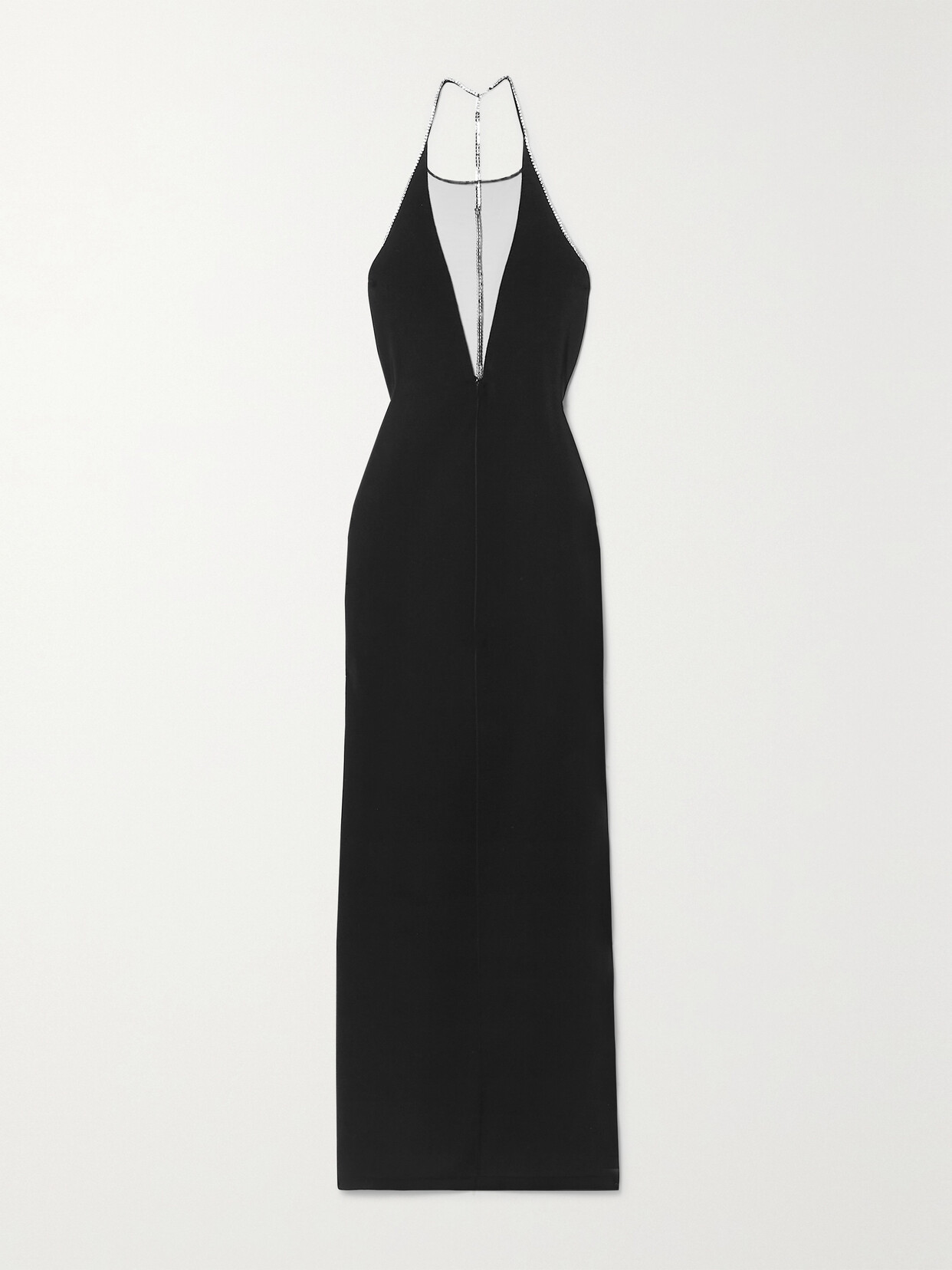 Shop Galvan Stella Open-back Tulle-paneled Embellished Stretch-knit Maxi Dress In Black