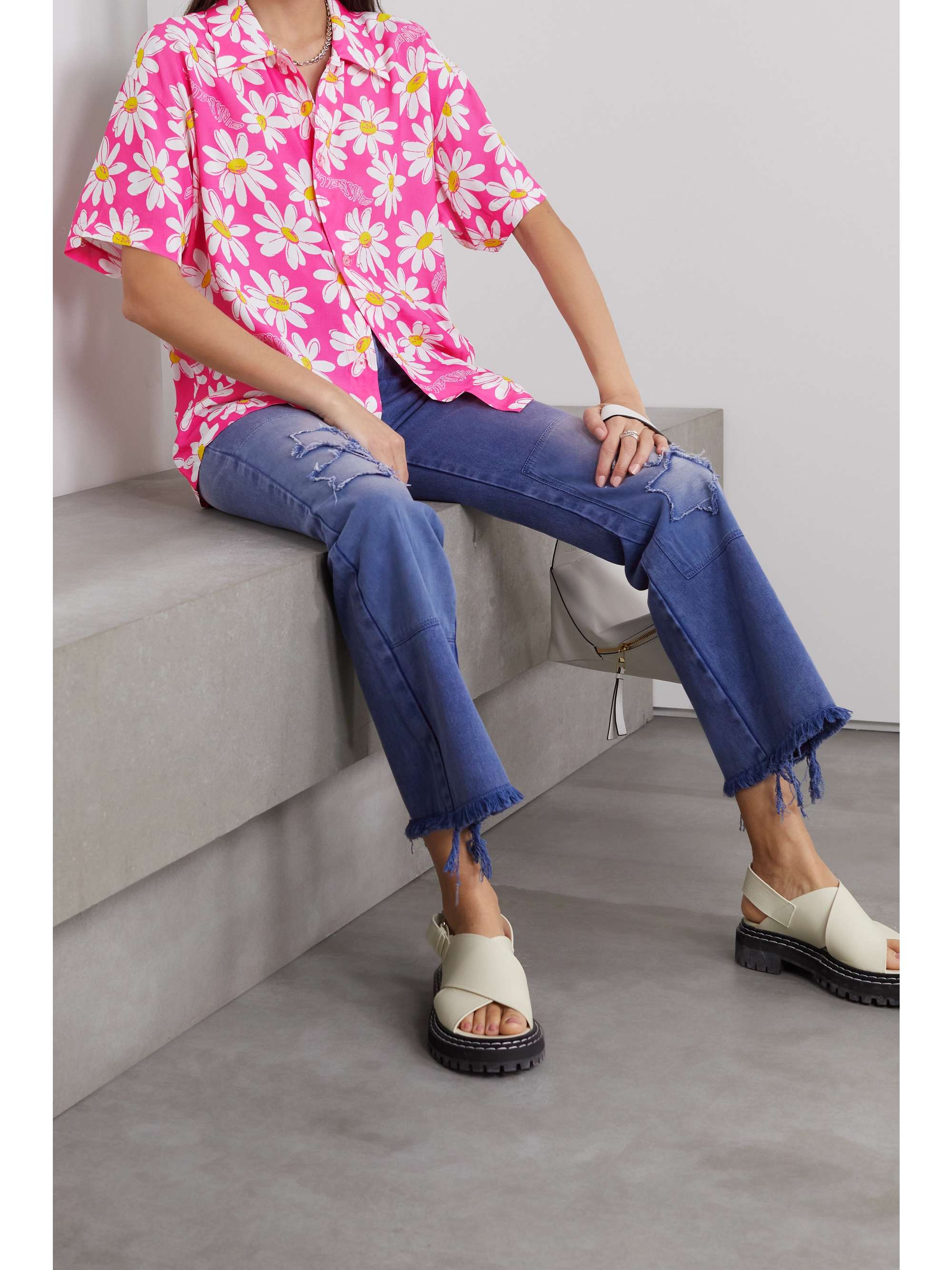 Pink Floral-print crepe shirt | ERL 
