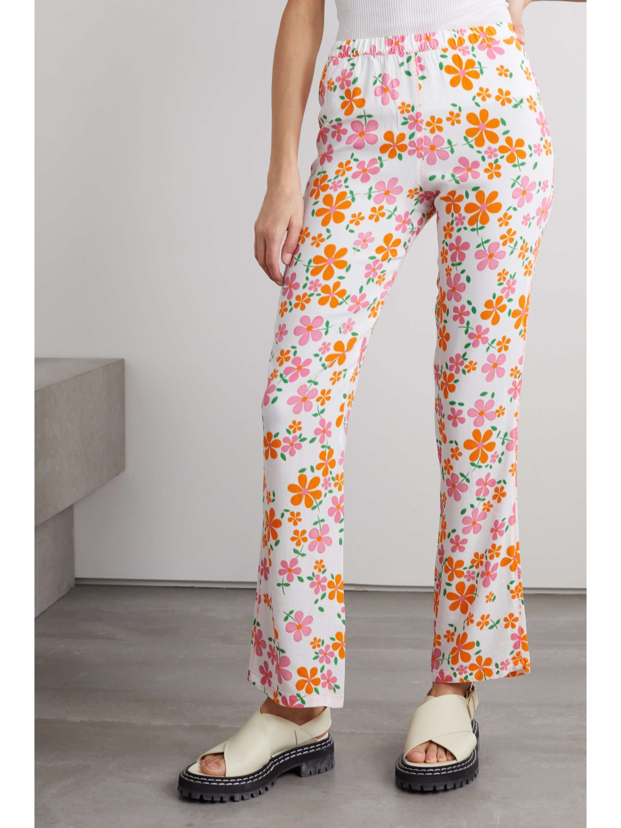 ERL Floral-print crepe flared pants