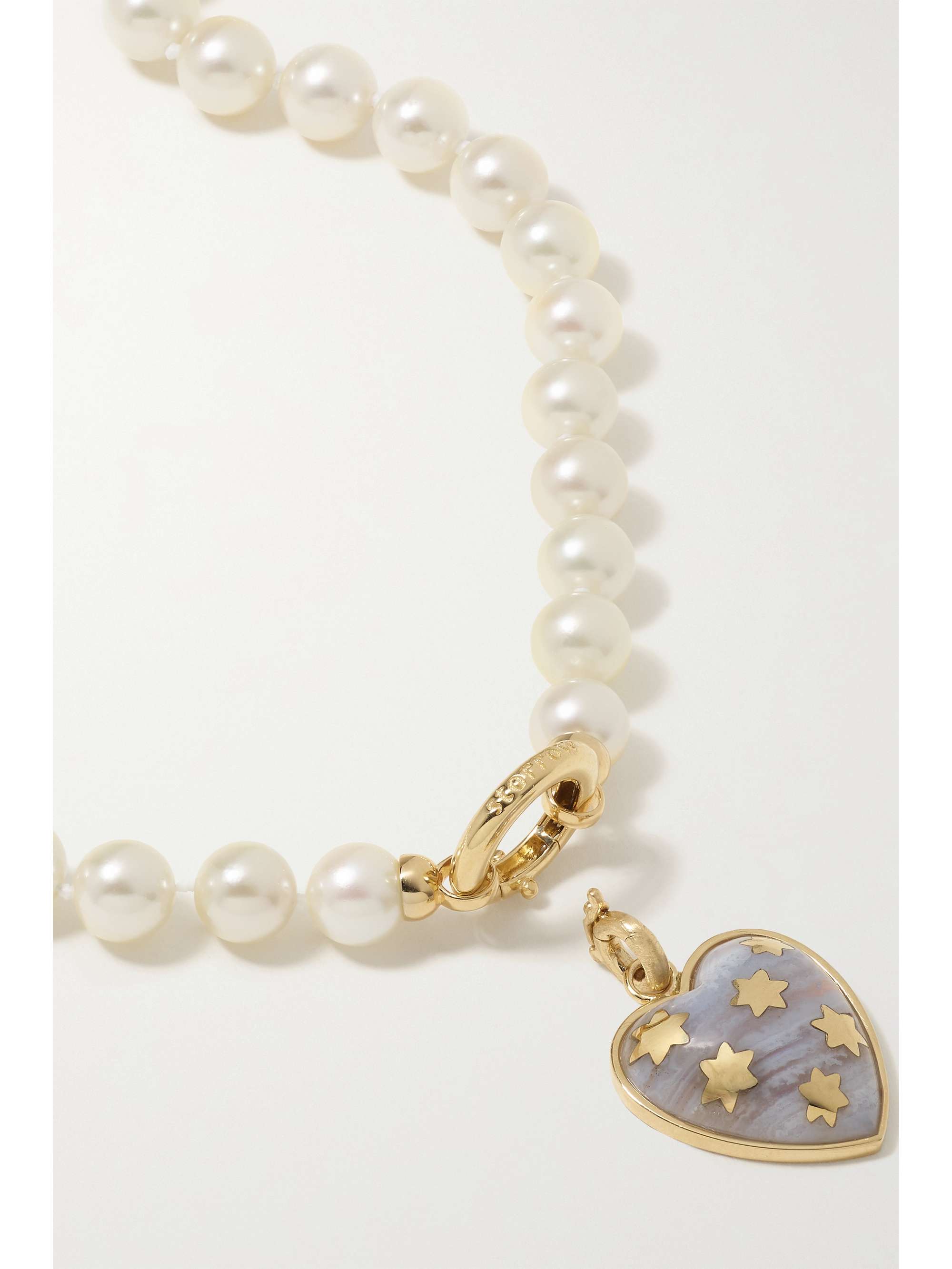 STORROW Anna 14-karat gold, pearl and chalcedony necklace