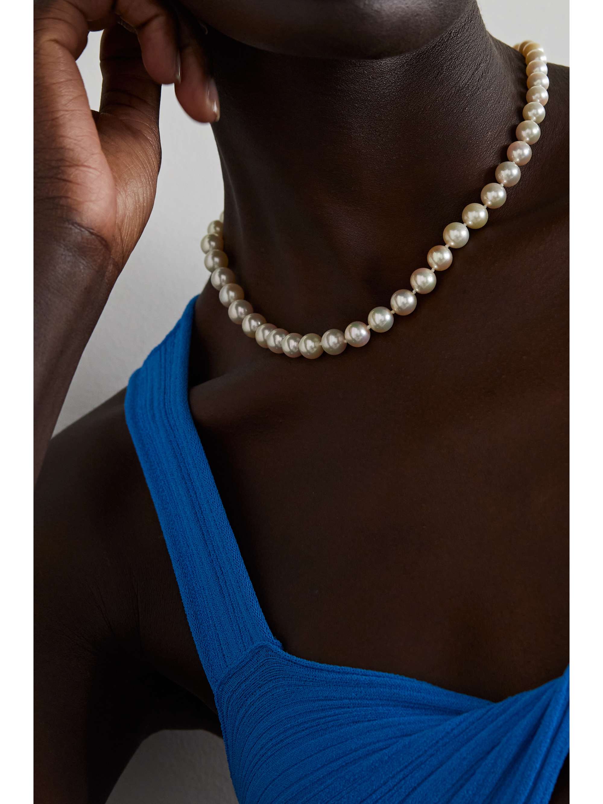STORROW Anna 14-karat gold, pearl and chalcedony necklace