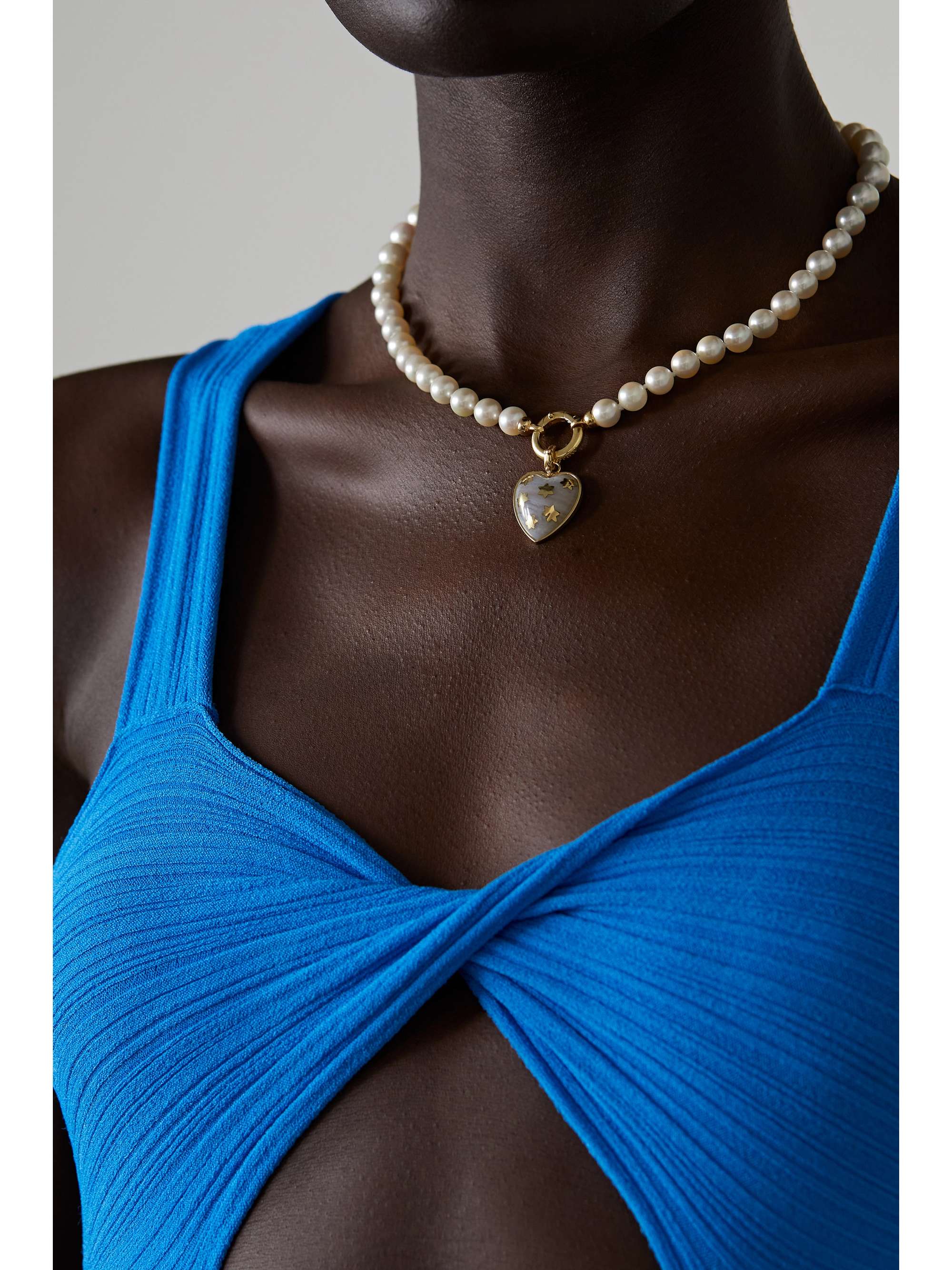 STORROW Anna 14-karat gold, pearl and chalcedony necklace