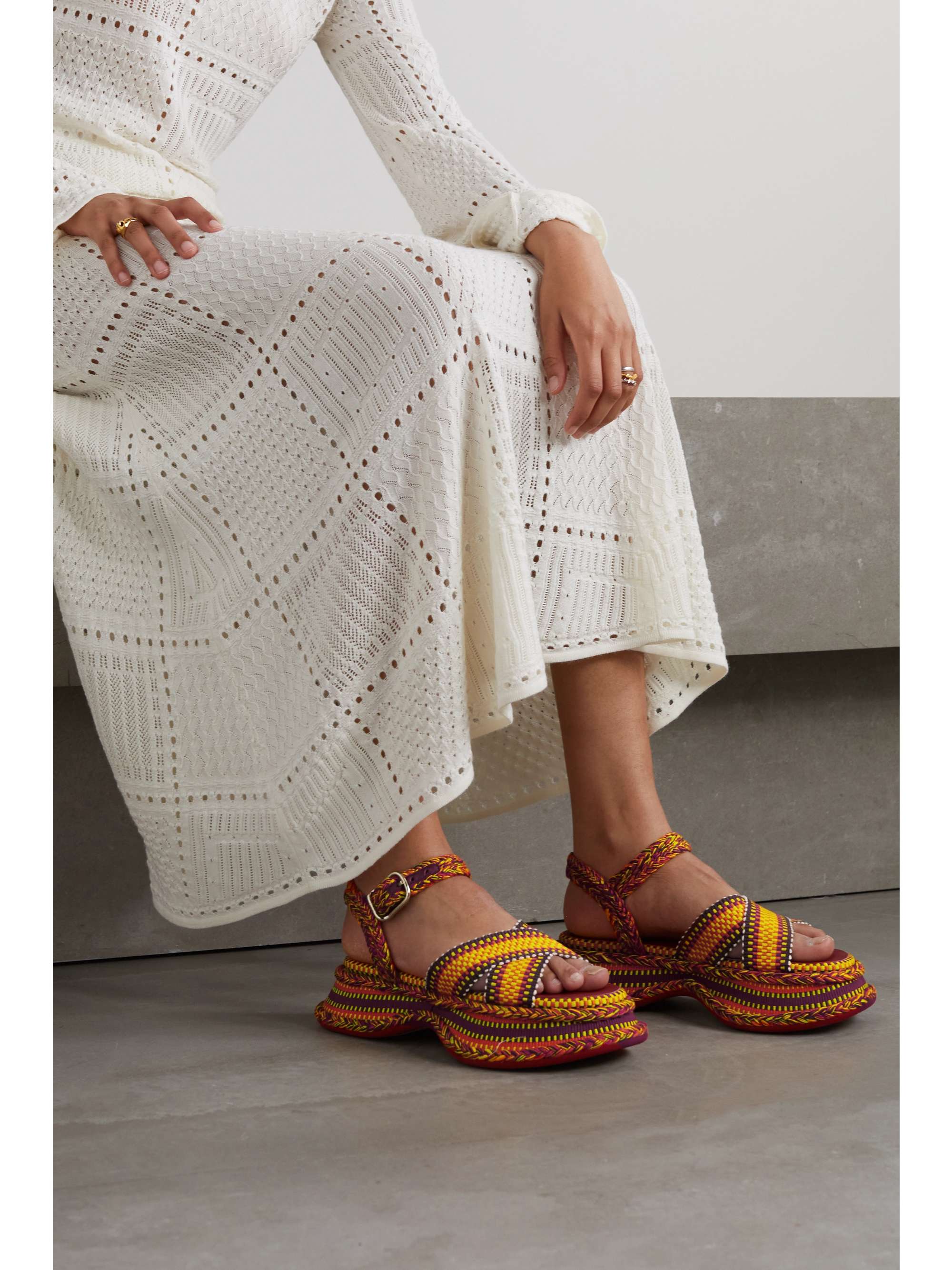 CHLOÉ Meril leather-trimmed braided cotton platform sandals | NET-A-PORTER