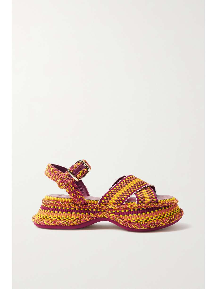 Orange braided leather sandals