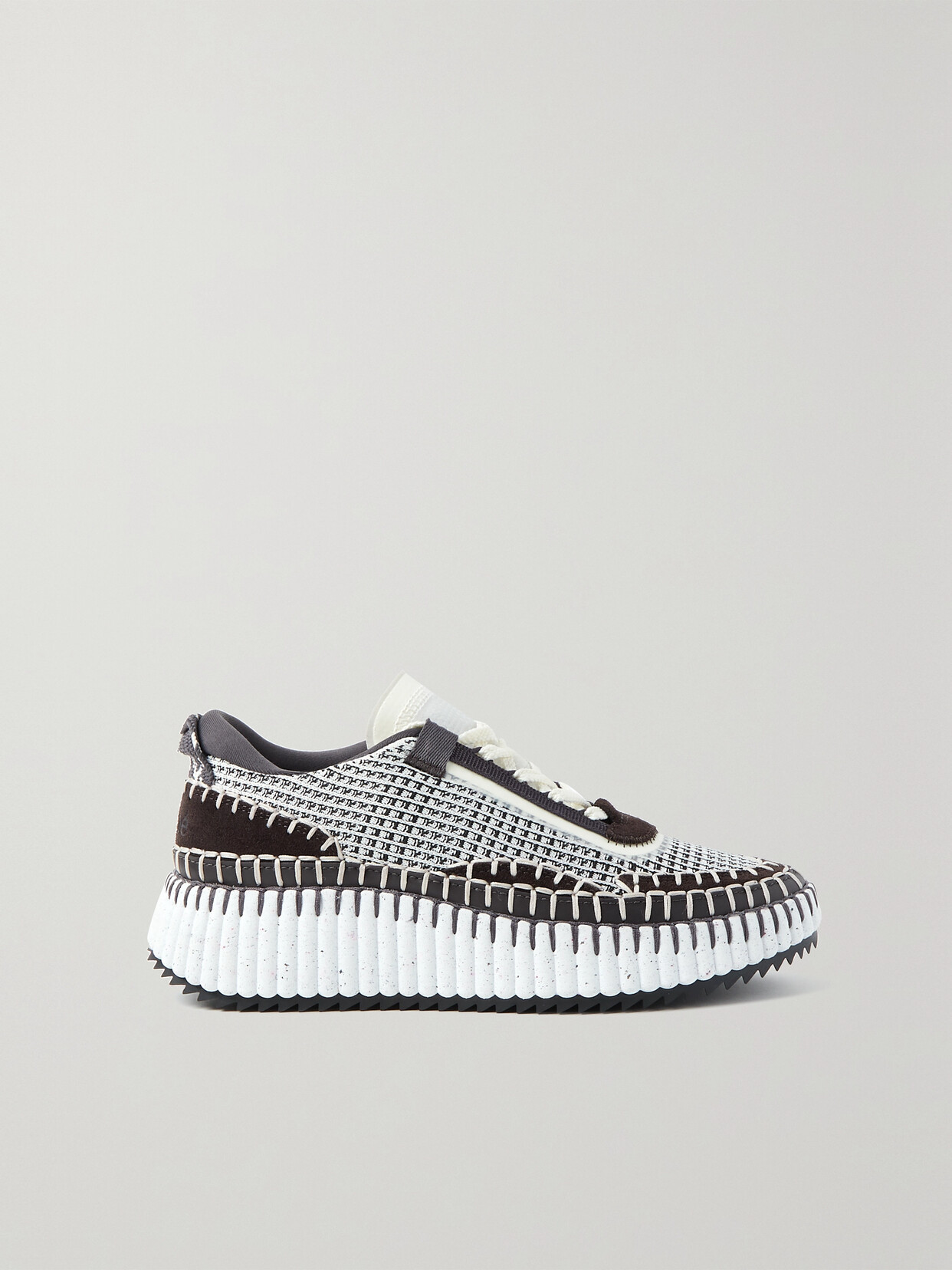 Chloé Nama Embroidered Suede And Recycled-mesh Sneakers In Black
