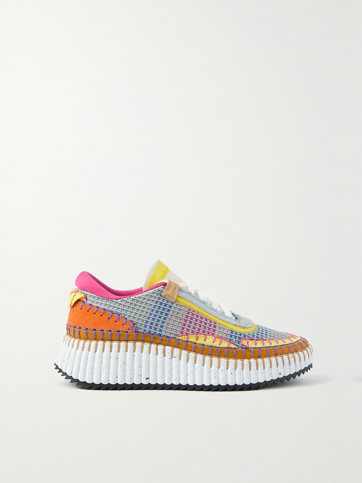 Chloé Nama Embroidered Suede And Recycled-mesh Sneakers In Pink
