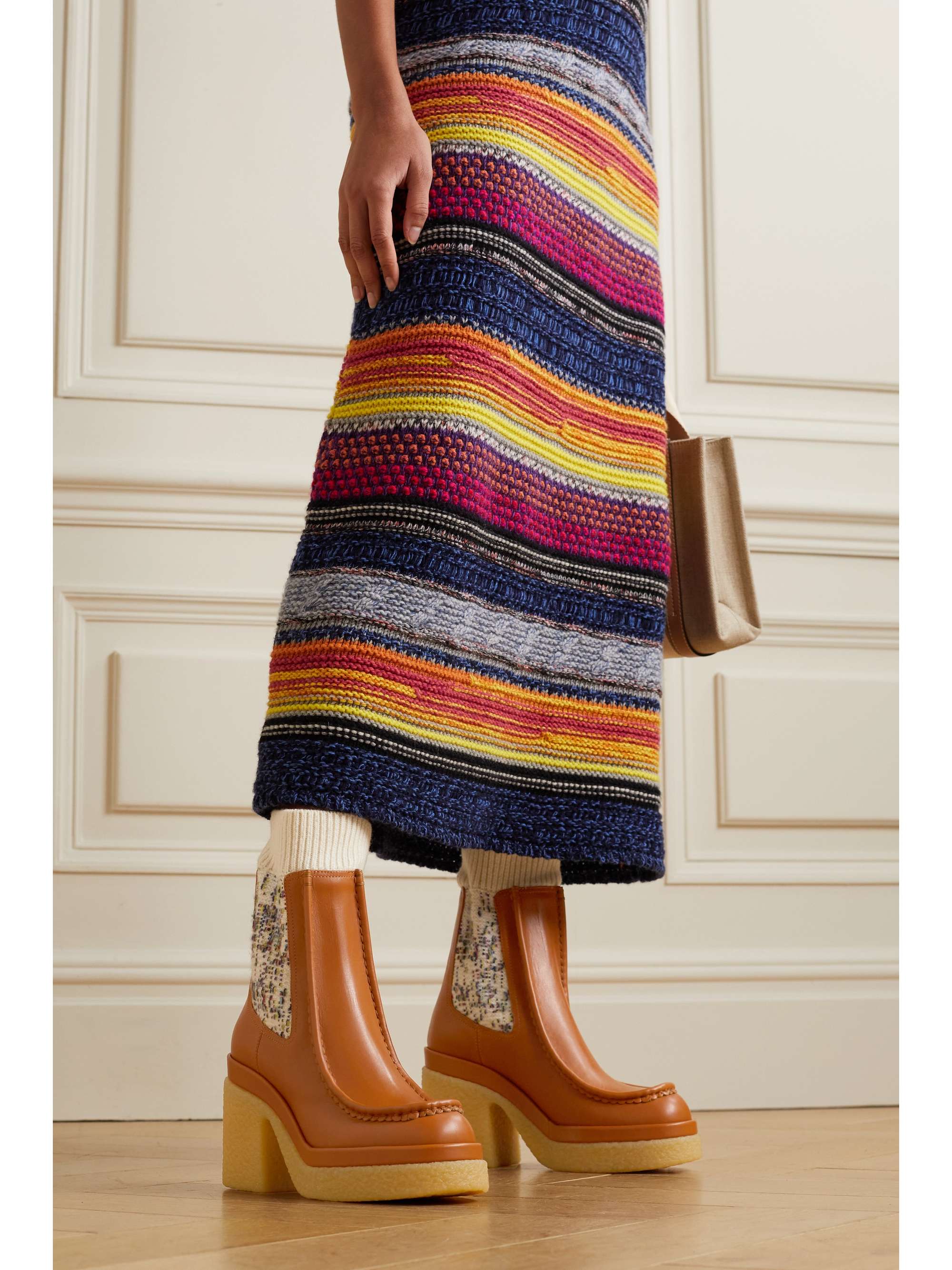 CHLOÉ Jamie ribbed-knit and leather platform Chelsea boots