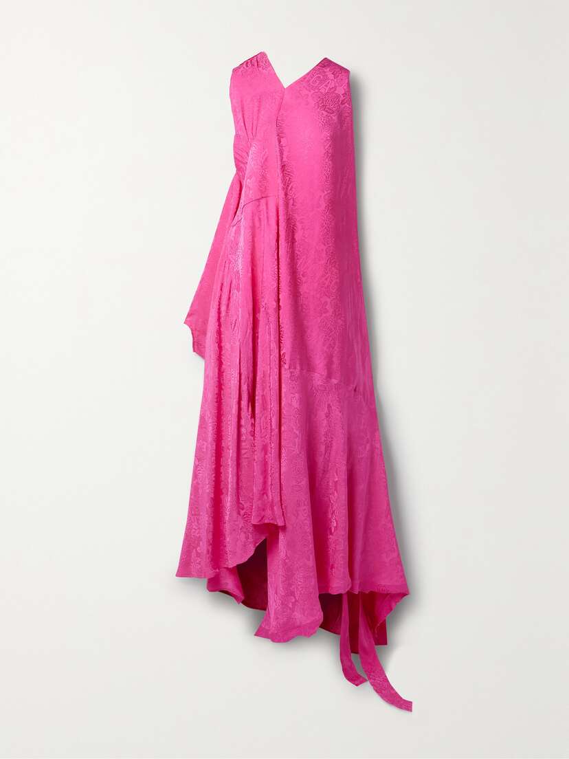Balenciaga Asymmetric Paneled Satin-jacquard Maxi Dress