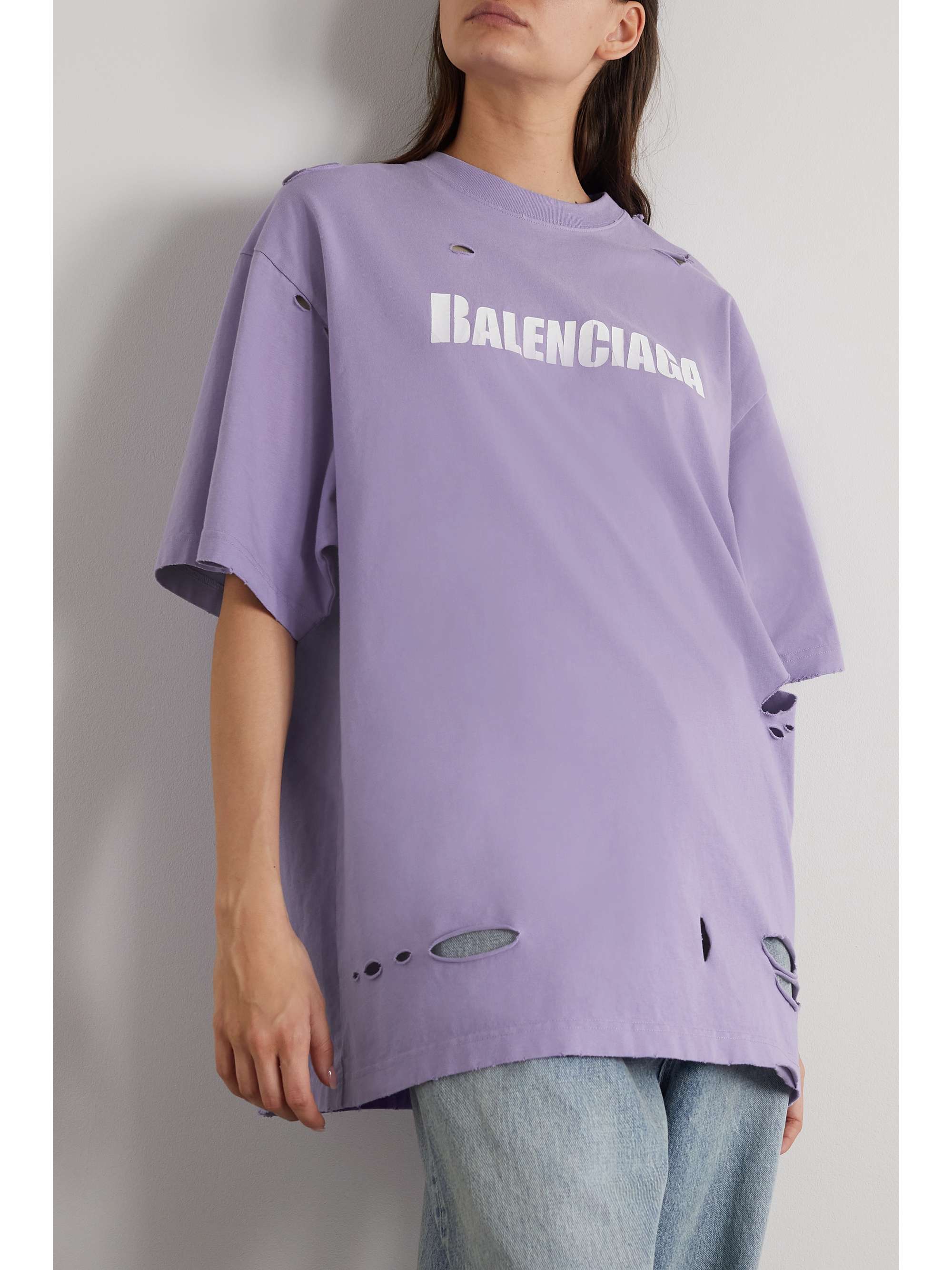 BALENCIAGA 大廓形仿旧印花纯棉平纹布 T 恤