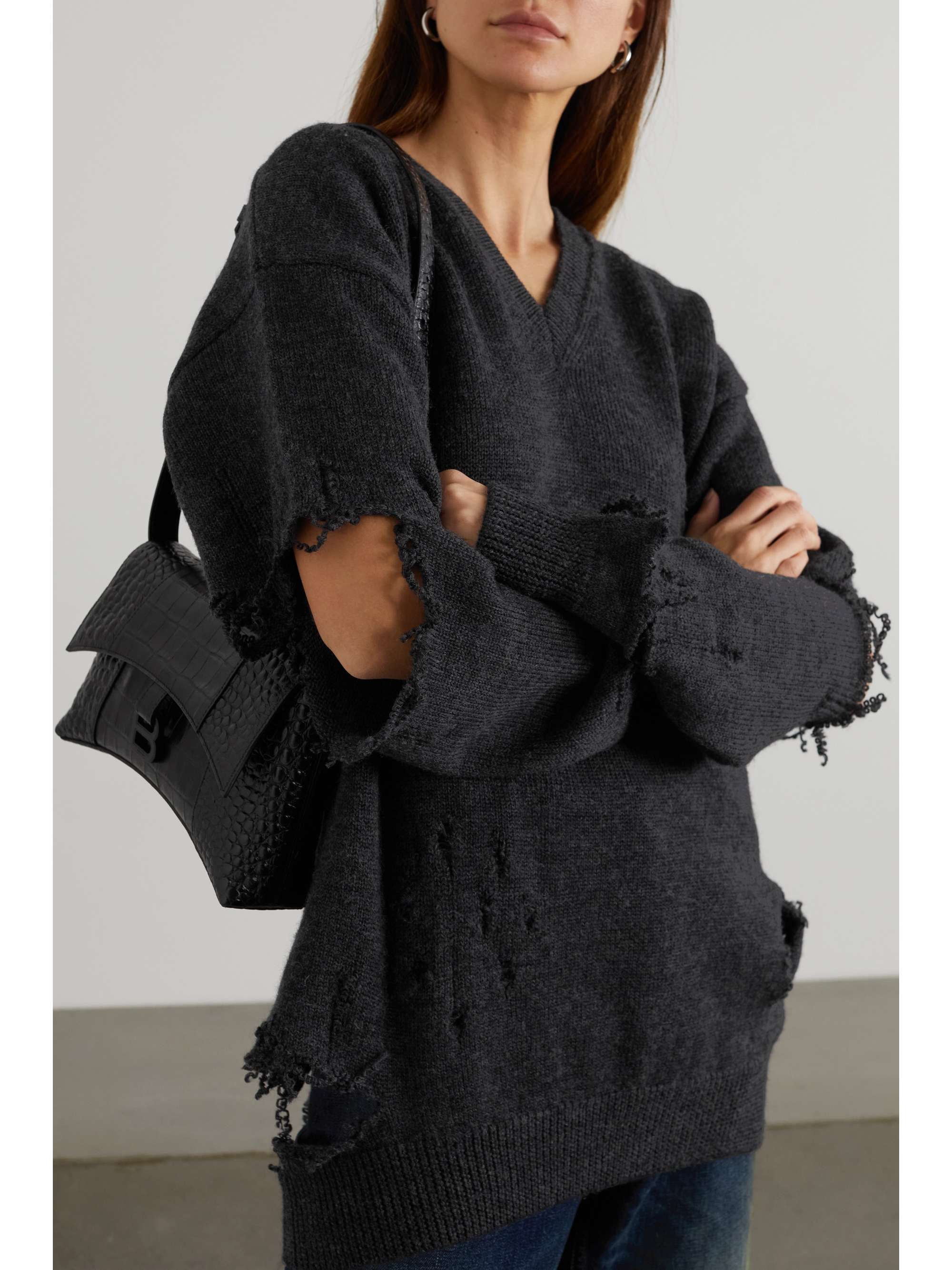Gray Oversized distressed wool sweater 