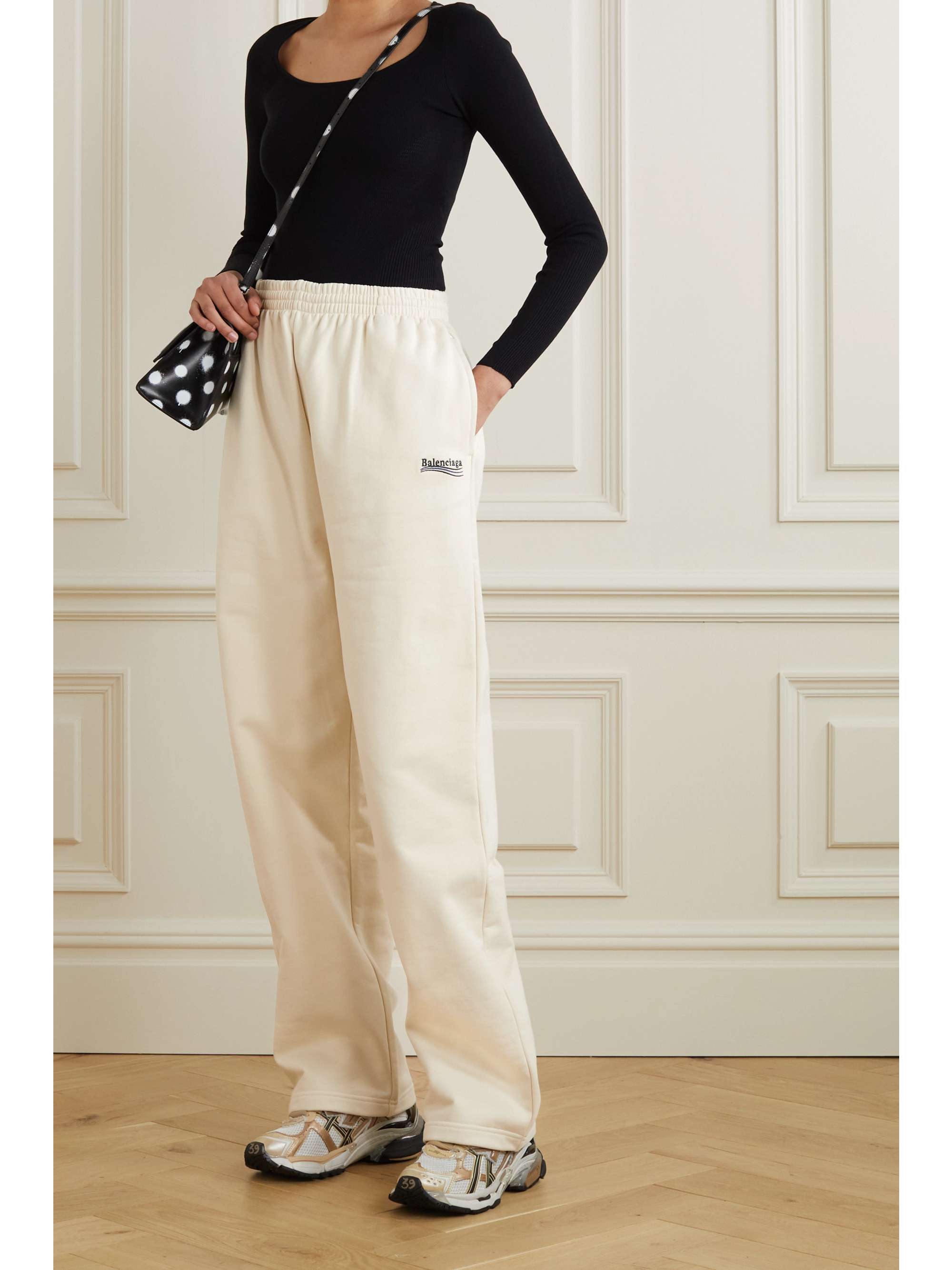 BALENCIAGA Distressed embroidered cotton-jersey track pants
