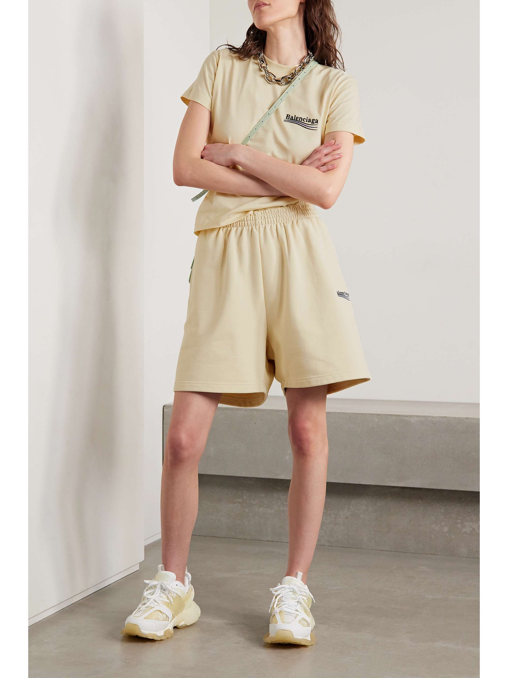 BALENCIAGA Embroidered cotton-jersey shorts