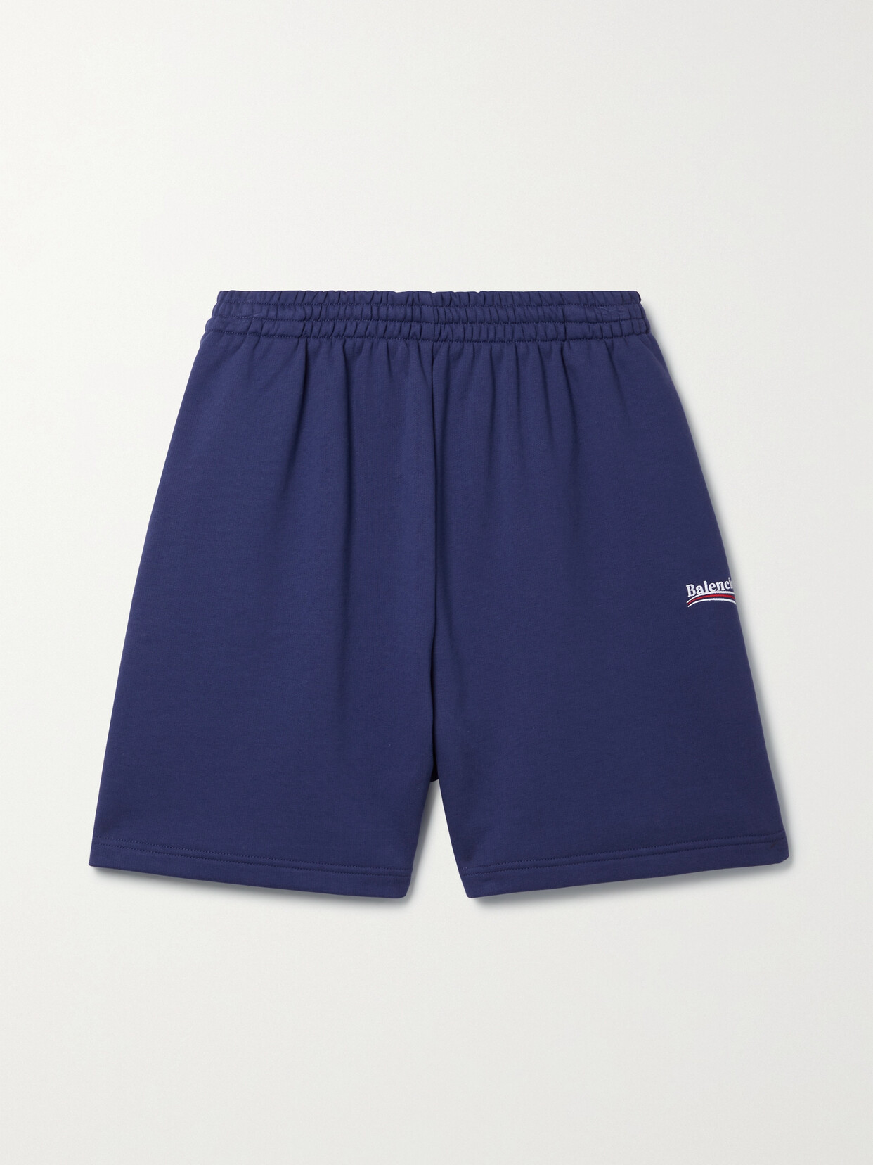 Balenciaga Embroidered Cotton-jersey Shorts In Blue