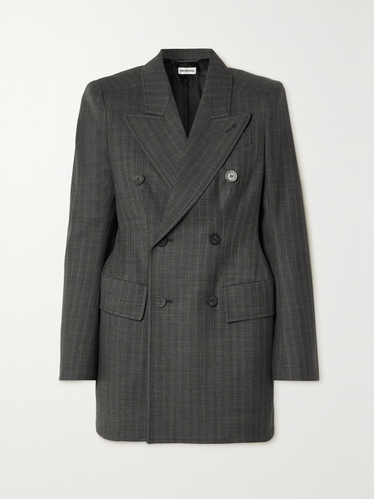 Balenciaga Hourglass Double-breasted Prince Of Wales Checked Wool Blazer - Gray