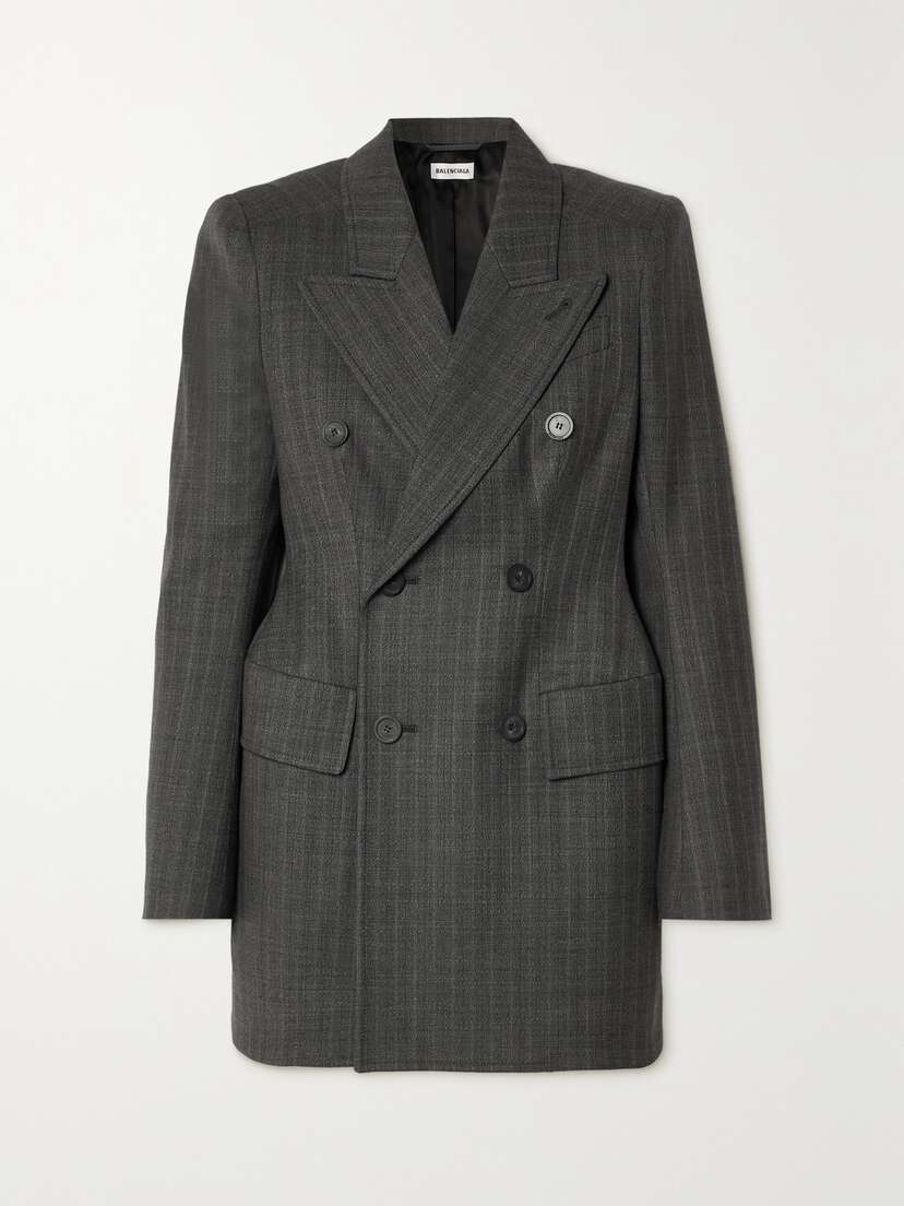 Balenciaga Hourglass Double-breasted Prince Of Wales Checked Wool Blazer