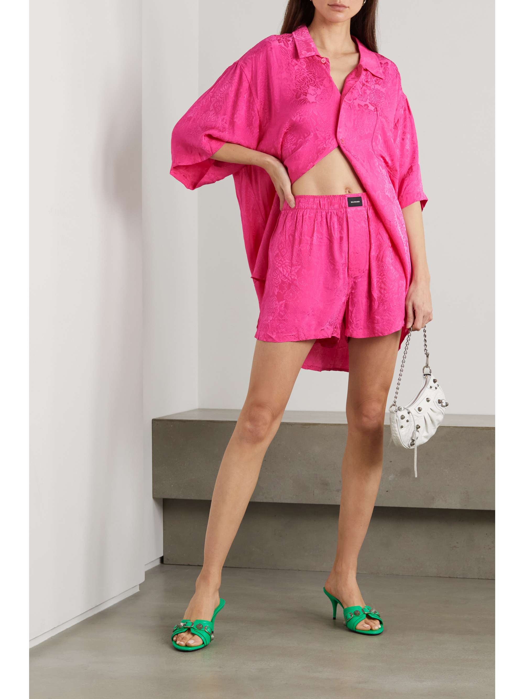 Pink Satin-jacquard shorts | BALENCIAGA | NET-A-PORTER