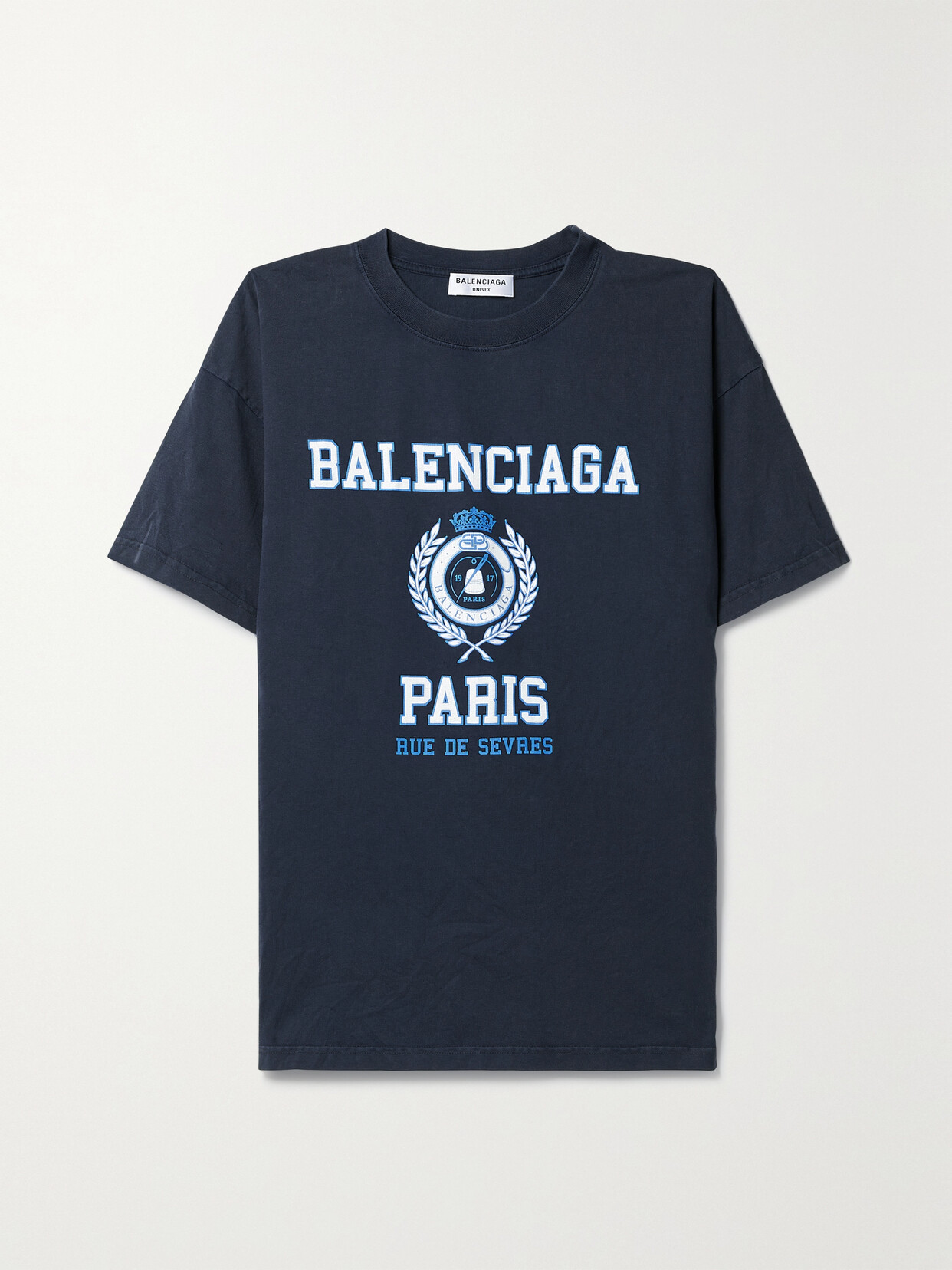Balenciaga Printed Cotton-jersey T-shirt - Blue