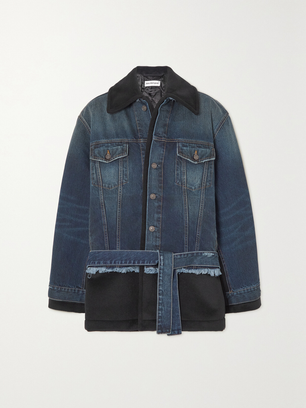 Balenciaga Oversized Belted Padded Denim And Wool And Alpaca-blend Jacket - Blue