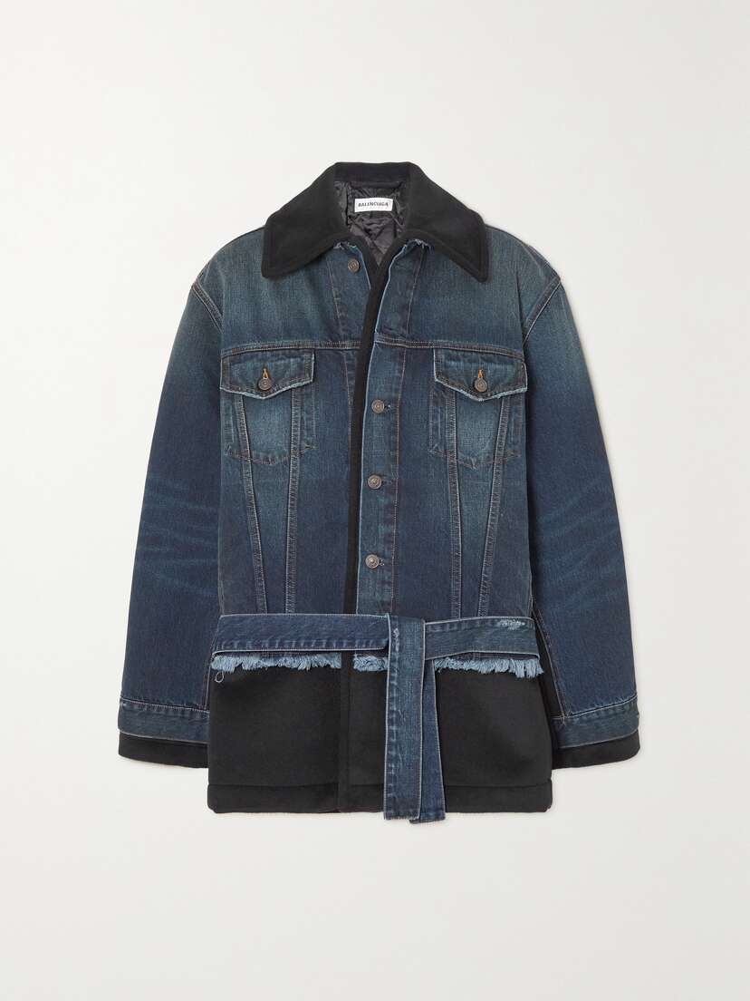 Balenciaga Oversized Belted Padded Denim And Wool And Alpaca-blend Jacket