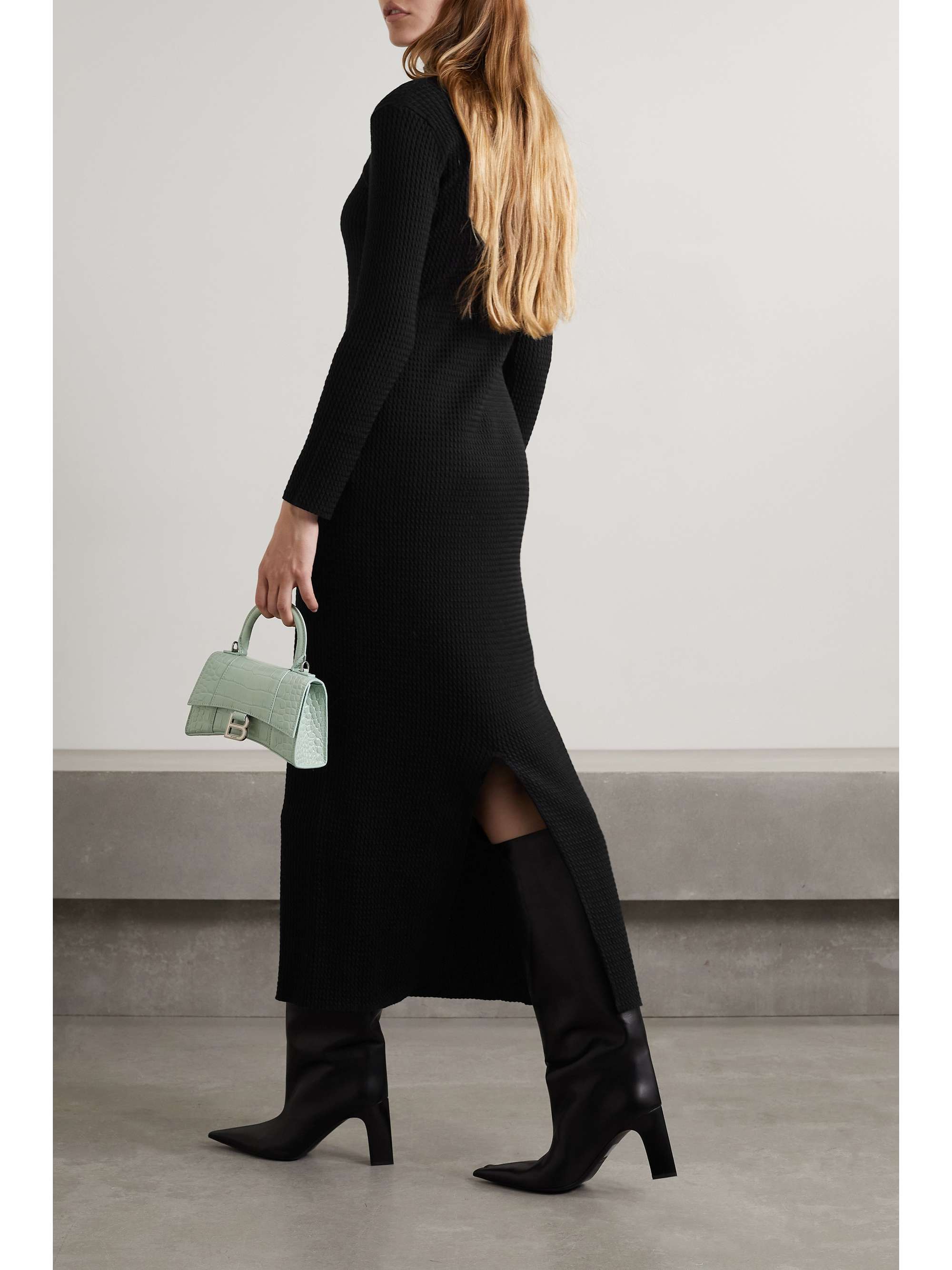 BALENCIAGA Cable-knit wool-blend turtleneck maxi dress