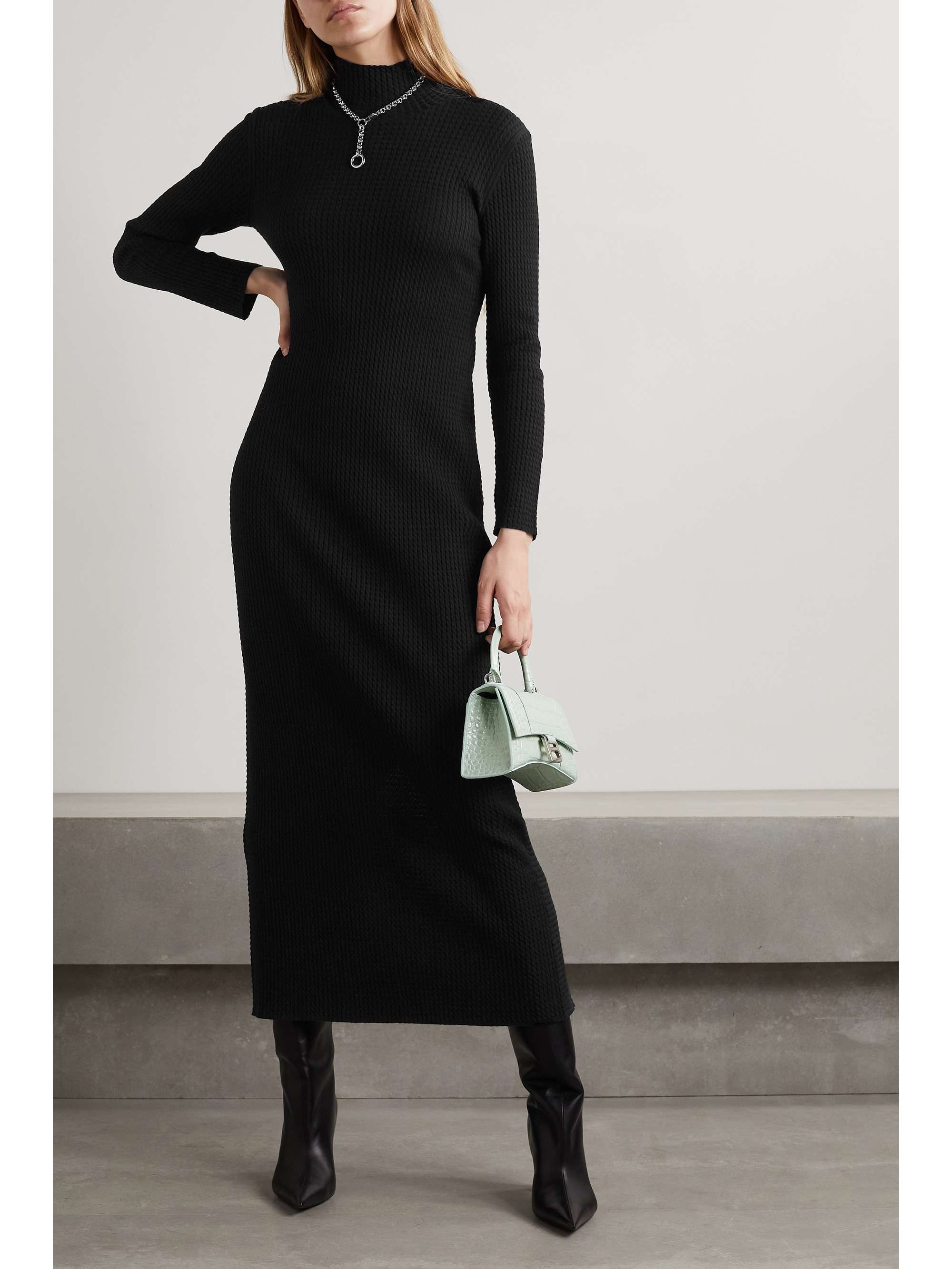 Cable-knit wool-blend turtleneck maxi dress