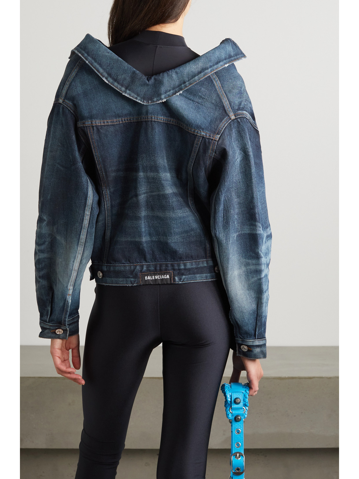 Swing Cropped Distressed Denim Jacket In Blue