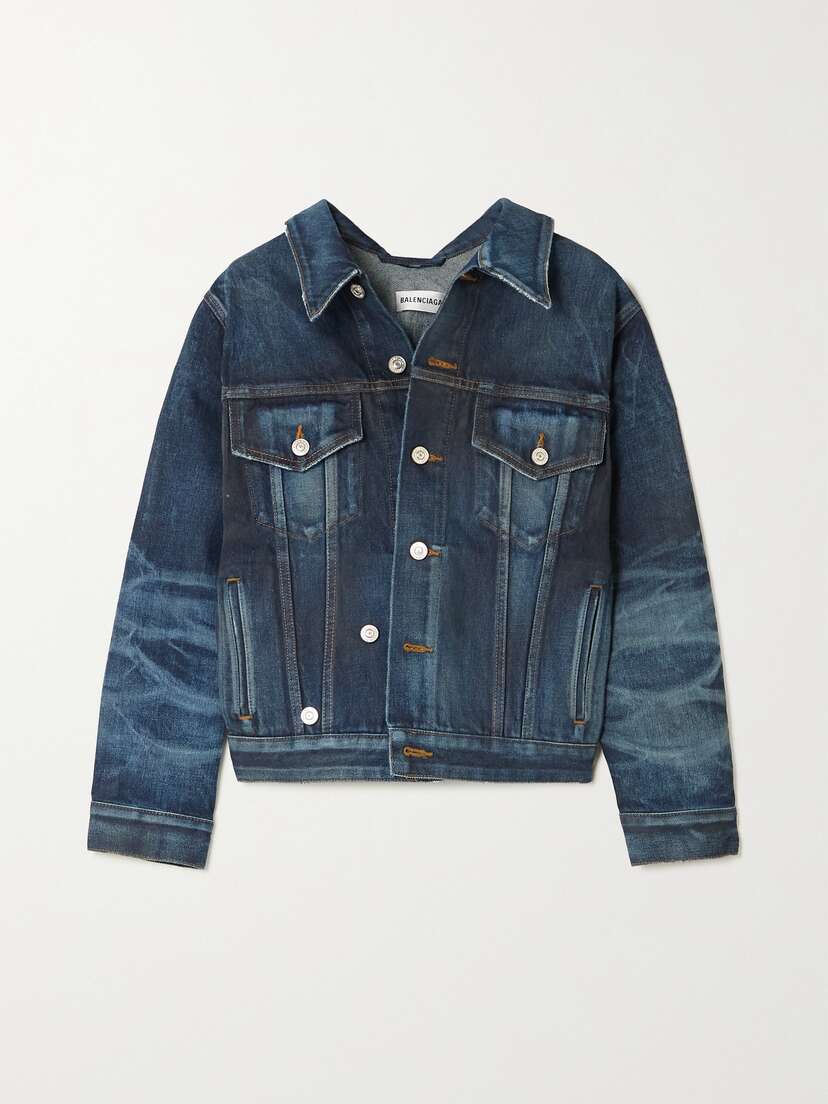 Balenciaga Swing Cropped Distressed Denim Jacket