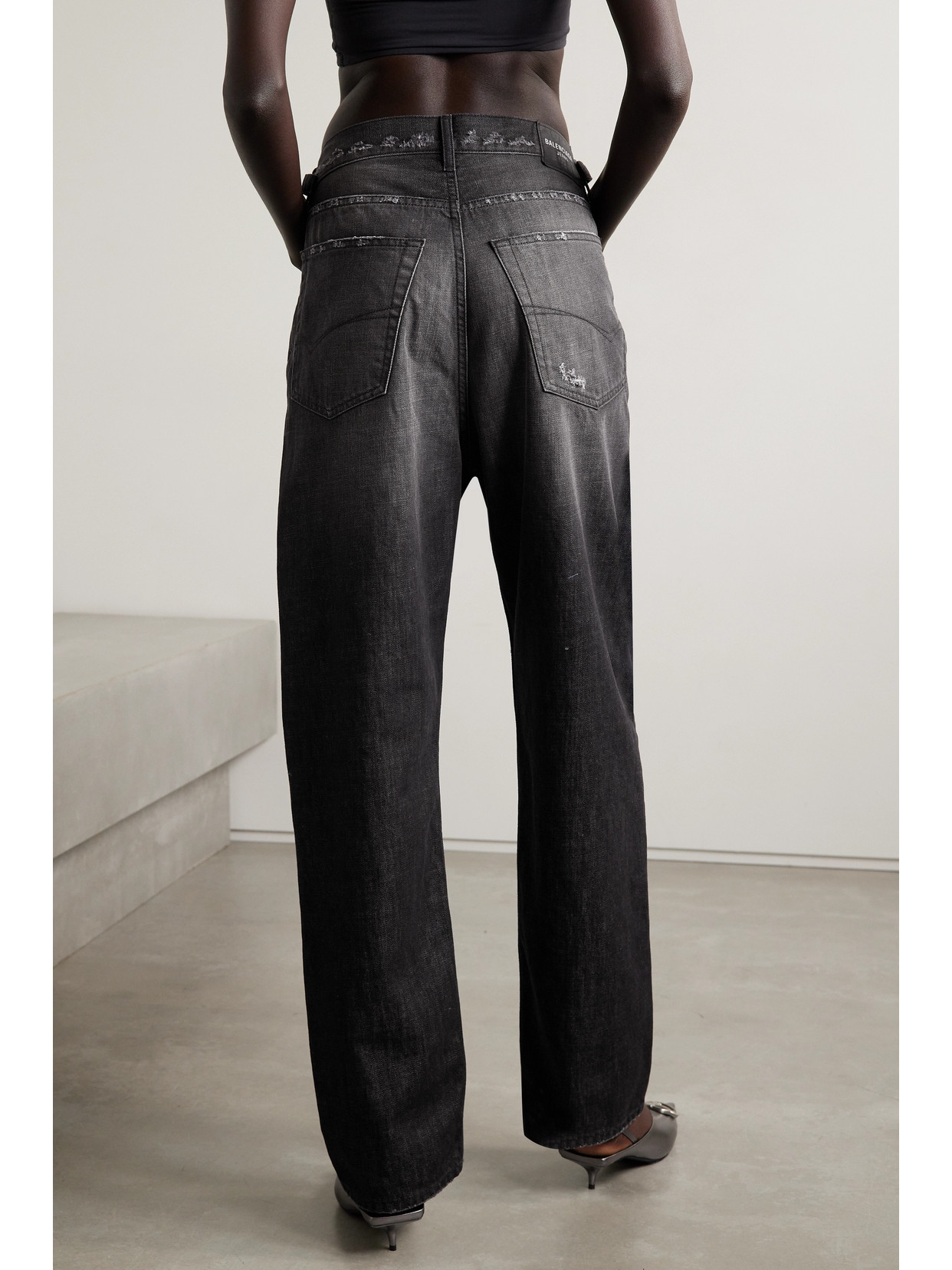 Distressed High-rise Jeans In Black