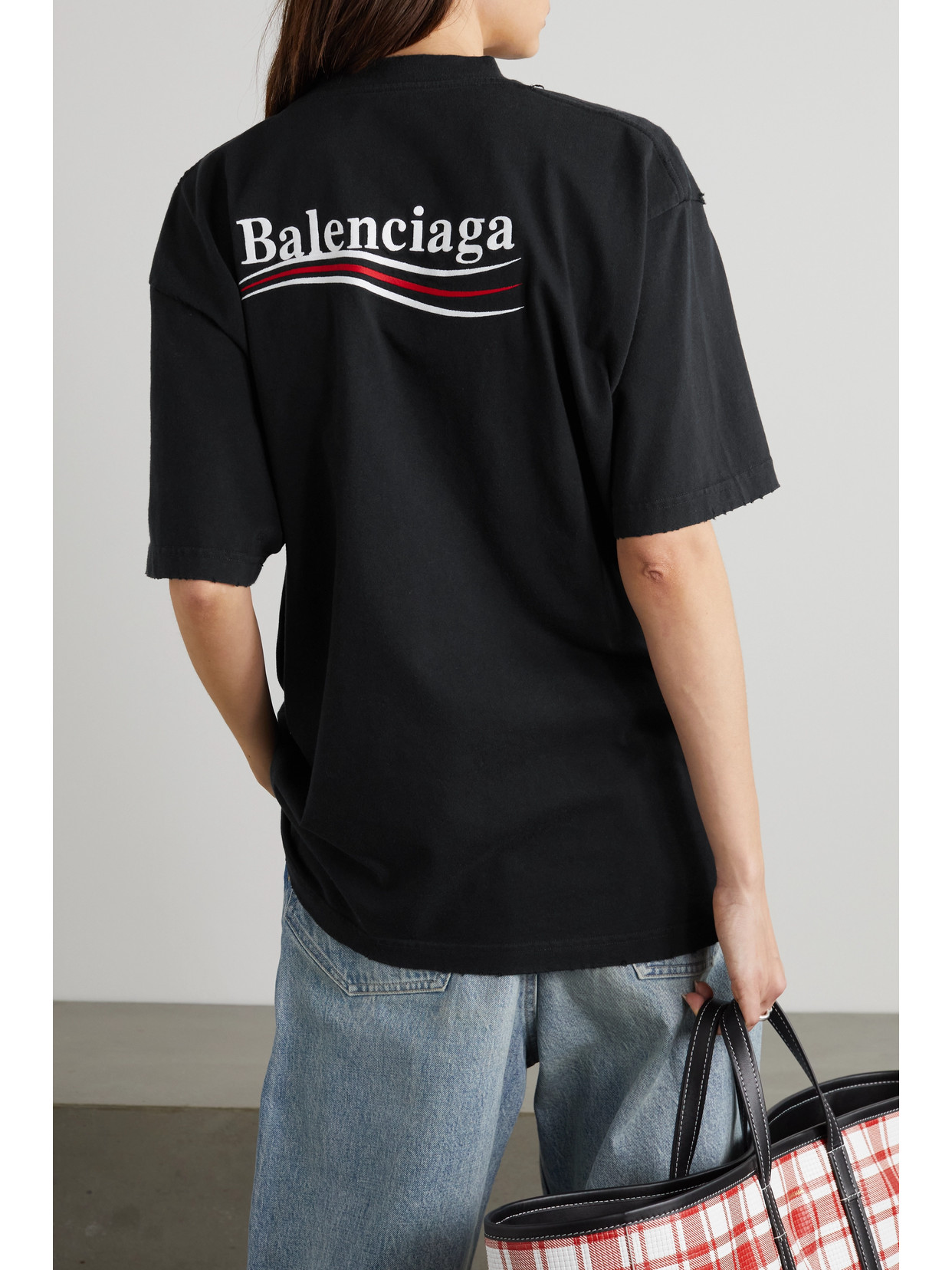 Shop Balenciaga Oversized Embroidered Cotton-jersey T-shirt In Black