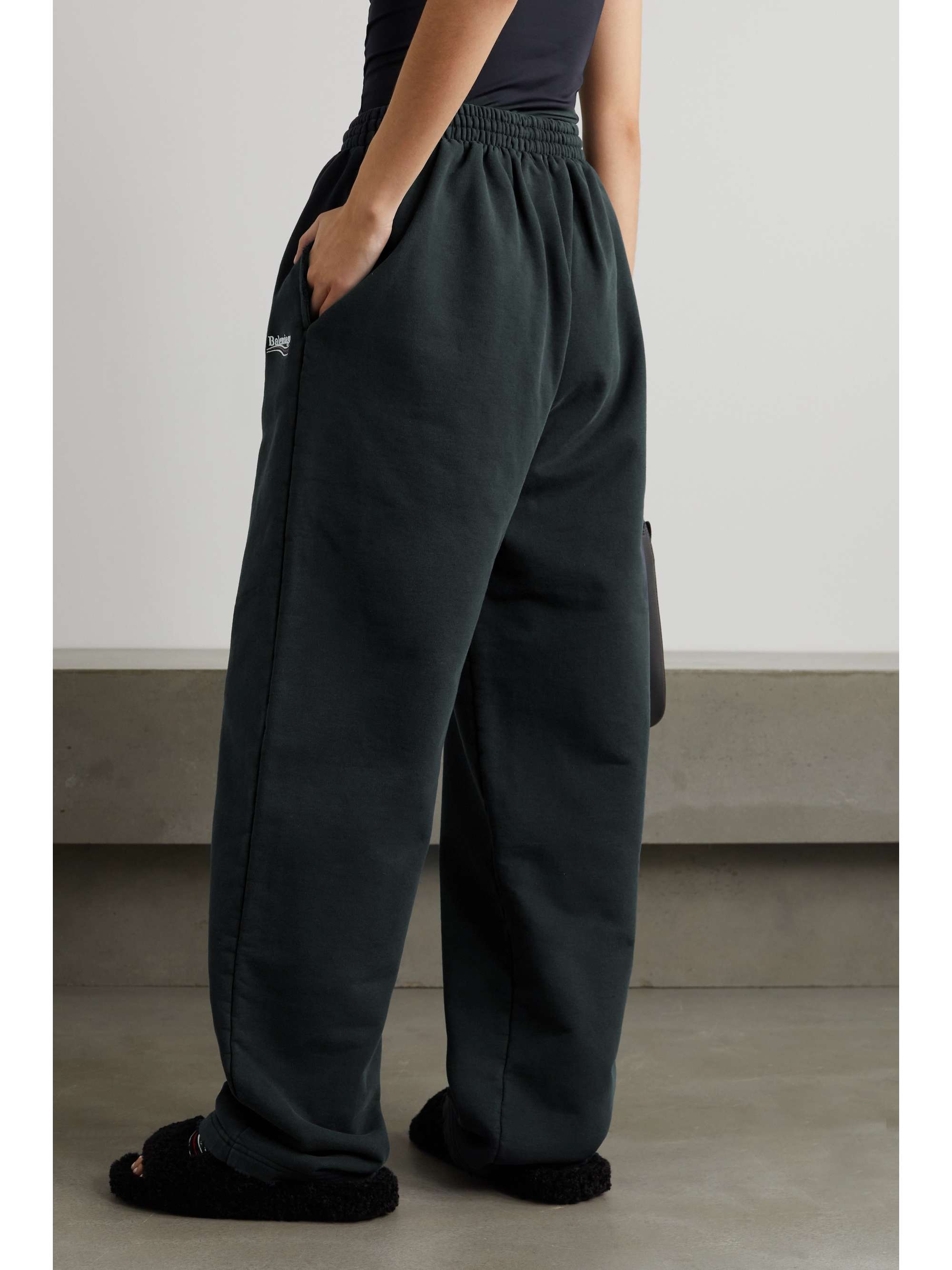 BALENCIAGA Distressed embroidered cotton-jersey track pants | NET-A-PORTER