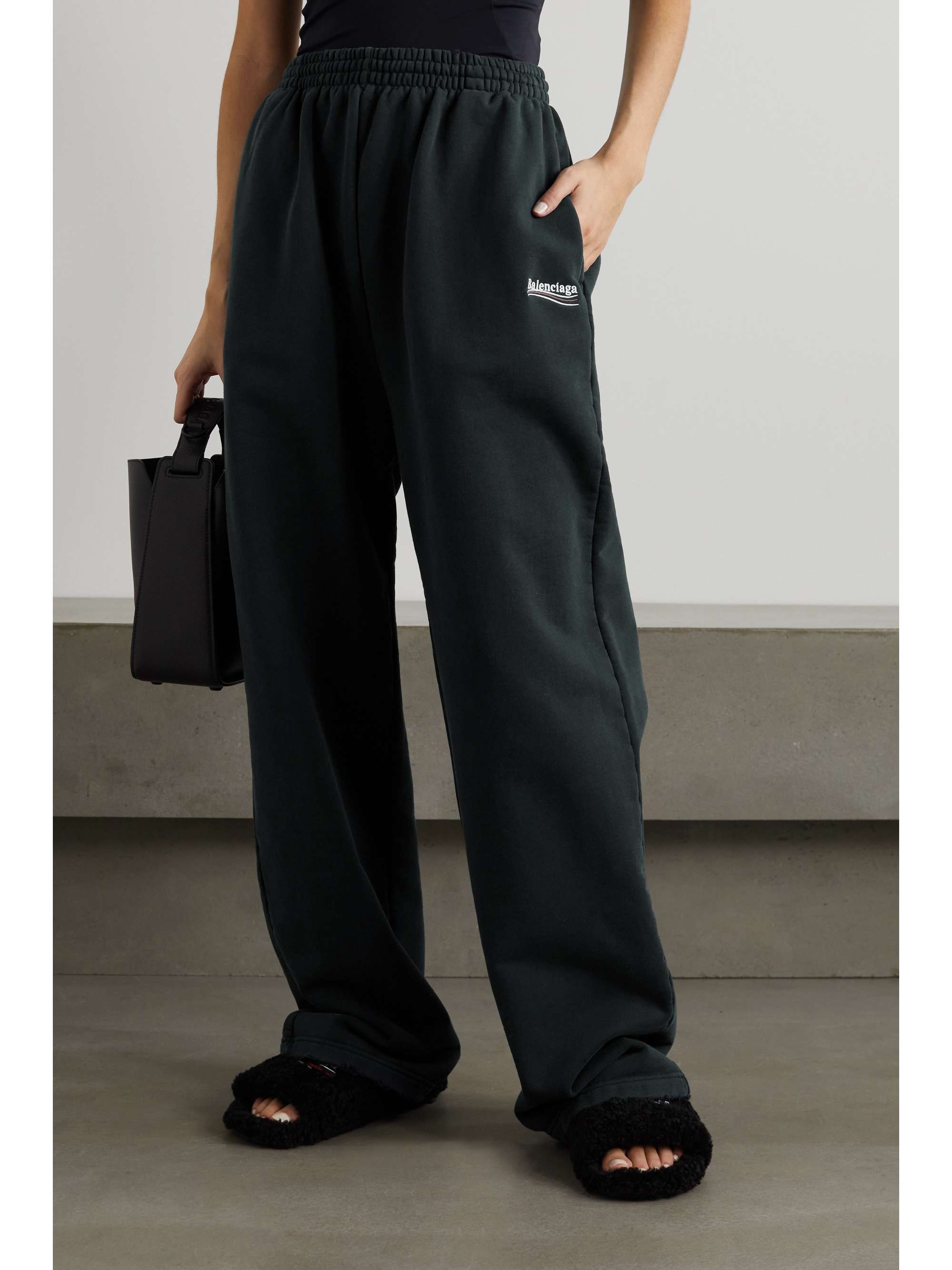 BALENCIAGA Distressed embroidered cotton-jersey track pants | NET-A-PORTER