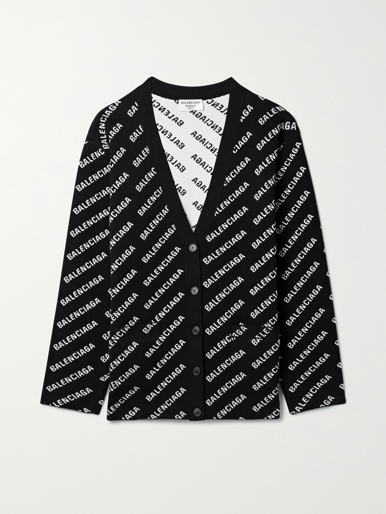 Shop Balenciaga Intarsia-knit Cardigan In Black