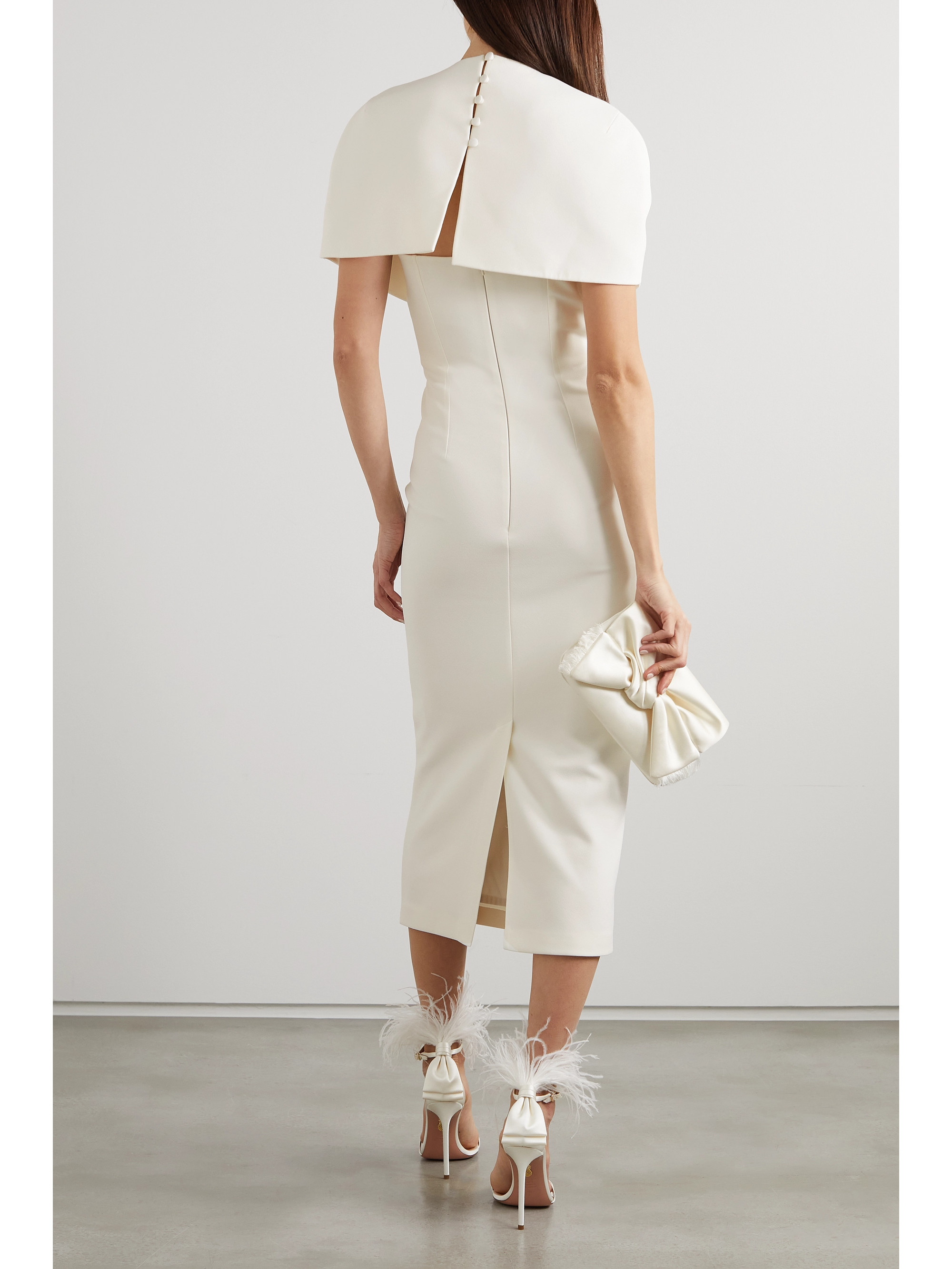 Safiyaa Flora cape-effect crepe midi dress thumbnail