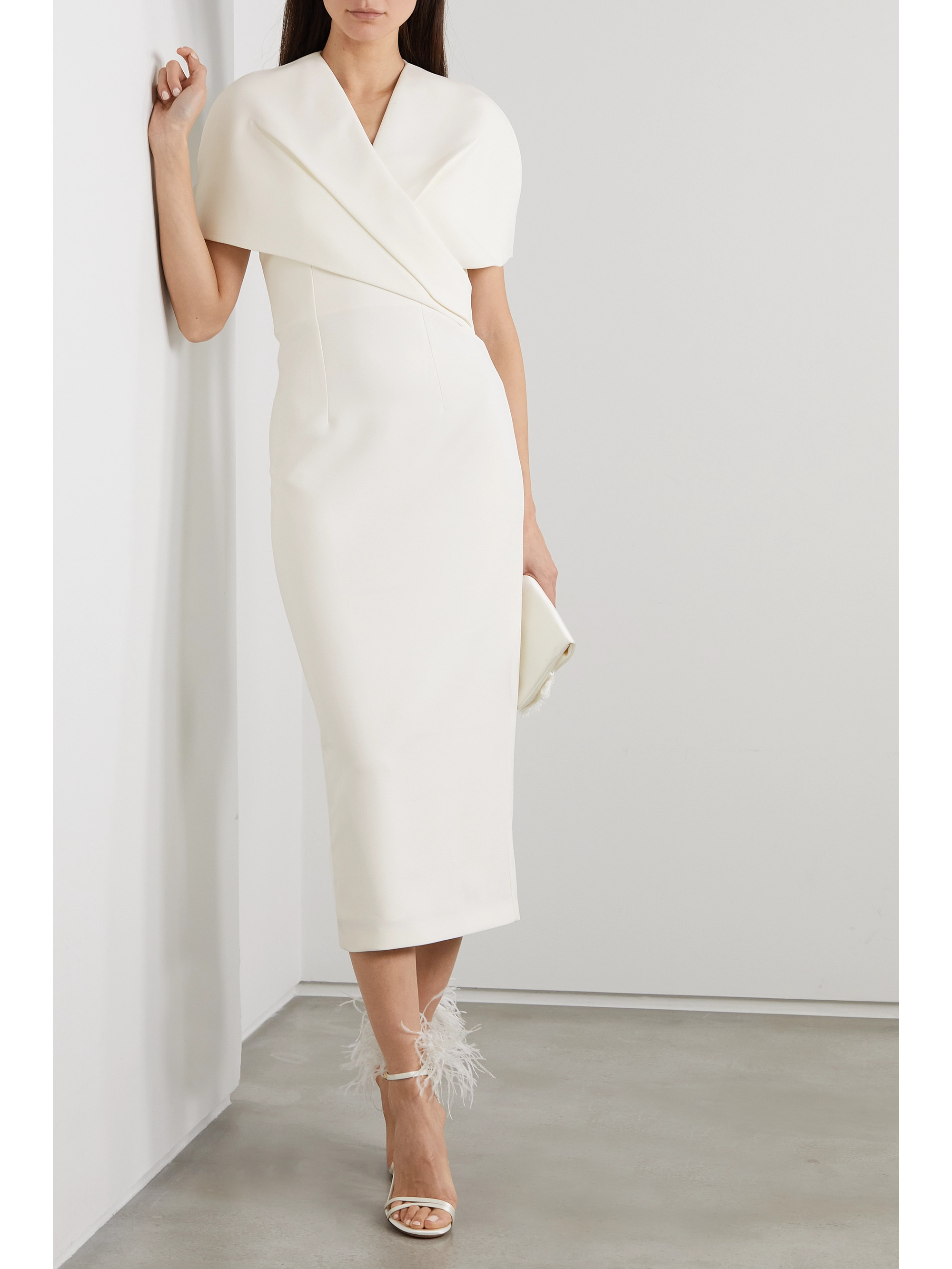 Safiyaa Flora cape-effect crepe midi dress