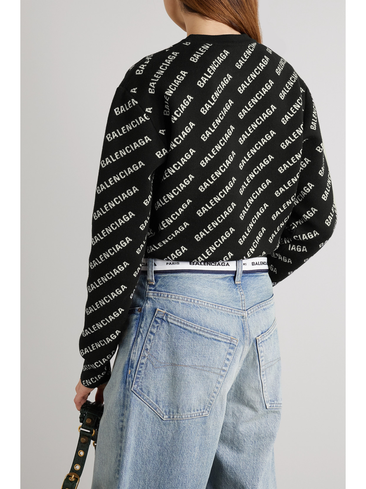 Balenciaga Cropped Intarsia-knit Sweater In Black