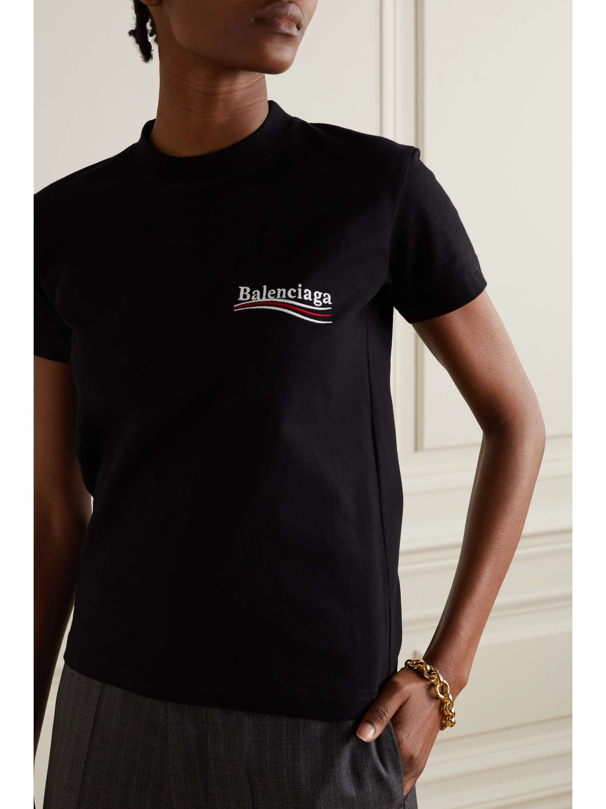 BALENCIAGA Embroidered cotton-jersey T-shirt